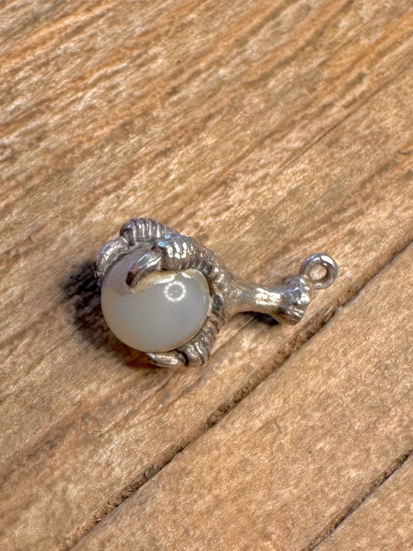 Vintage Claw and White Ball 925 Sterling Silver Charm Pendant