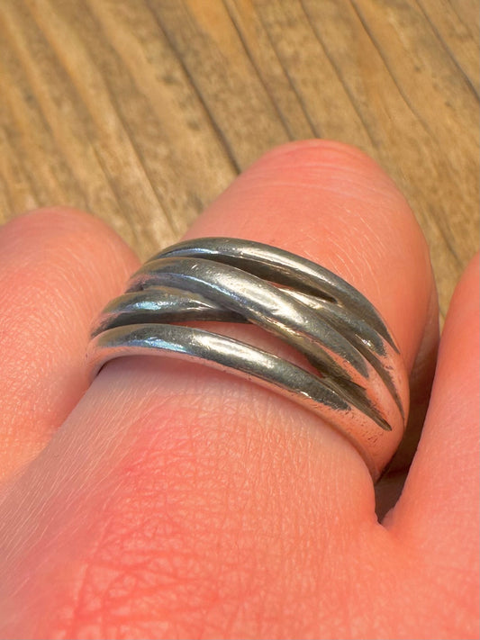 Abstract Layer Style 925 Sterling Silver Size W1/2 Ring