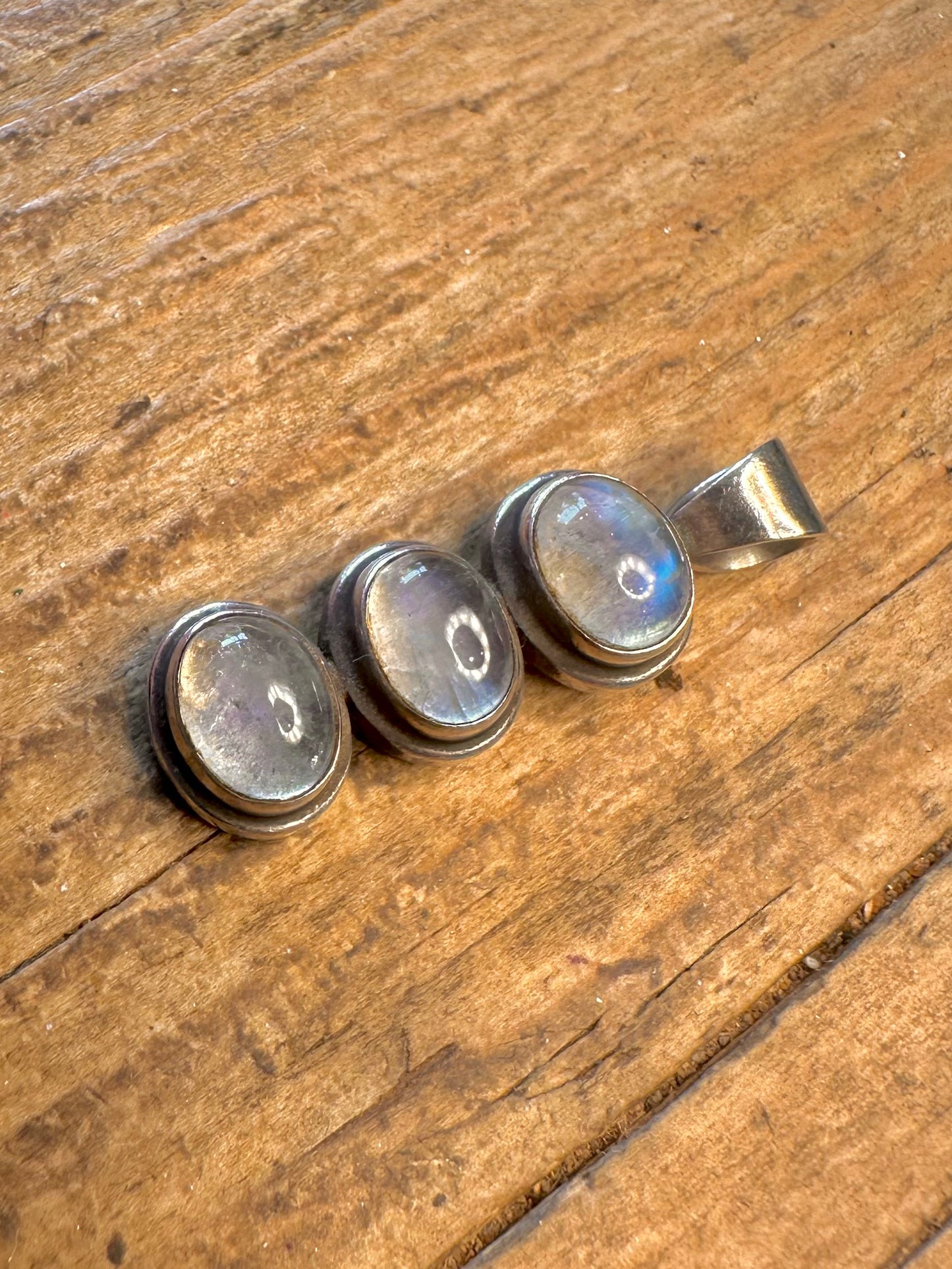 Moonstone Three Vertical 925 Sterling Silver Pendant