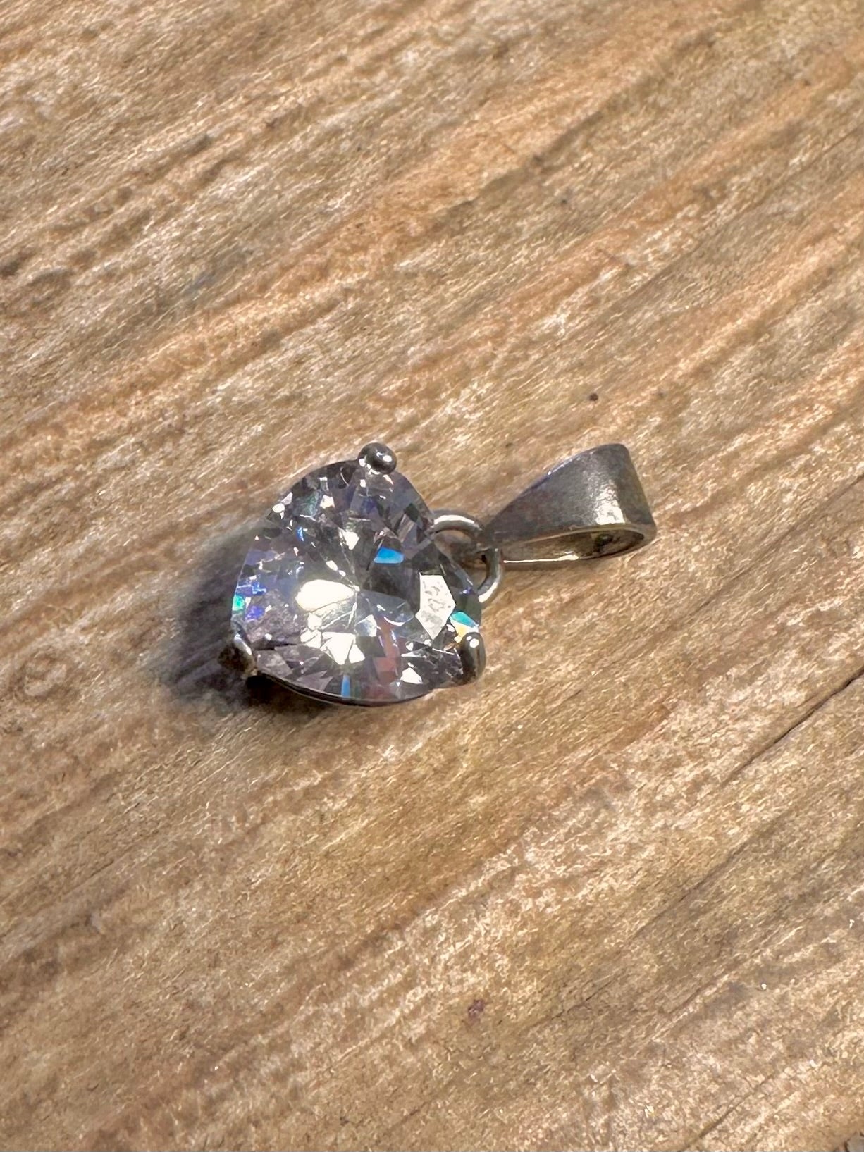 Vintage Heart White CZ 925 Sterling Silver Pendant