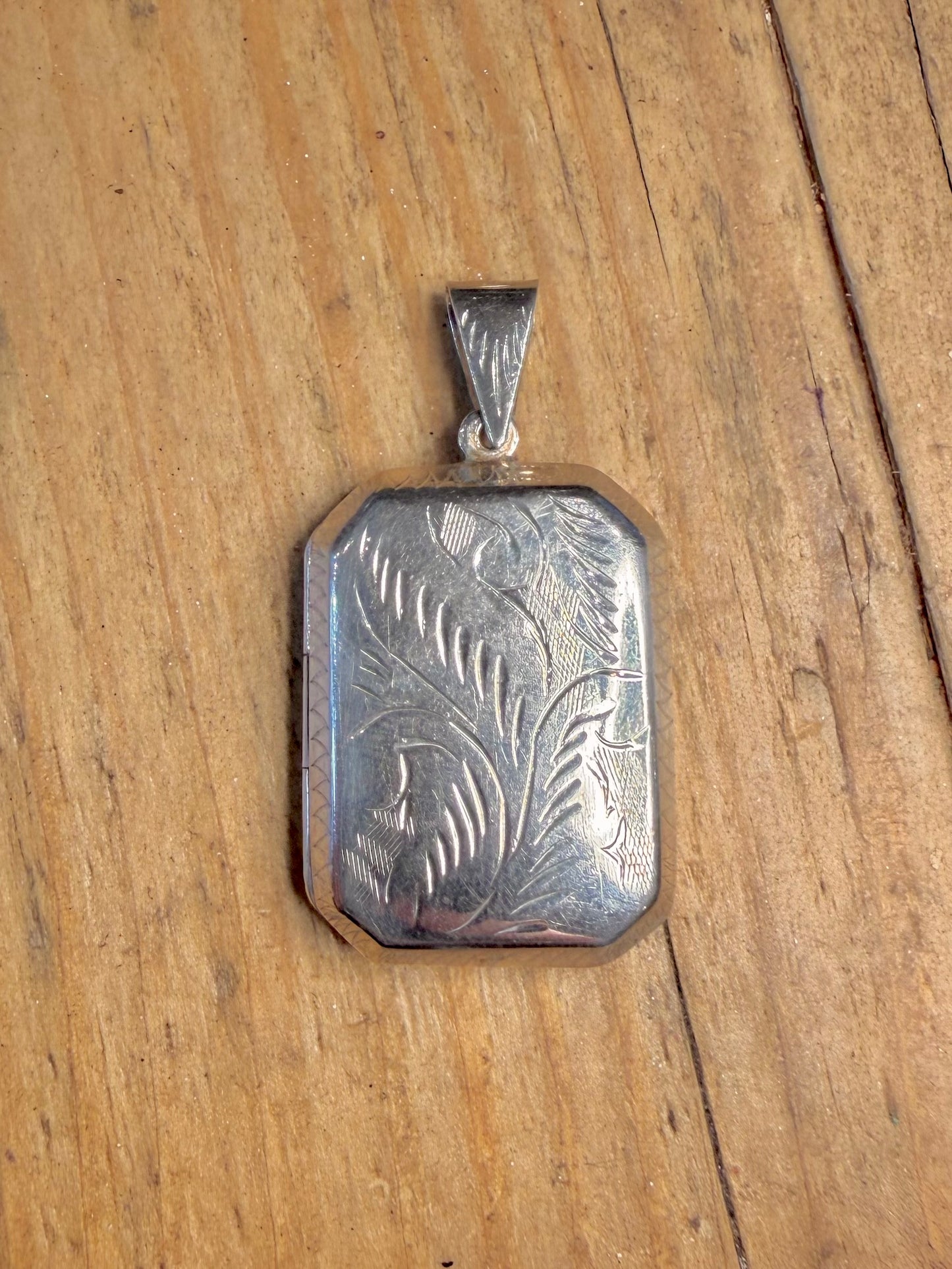 Large Rectangle Floral Engraved Locket 925 Sterling Silver Pendant