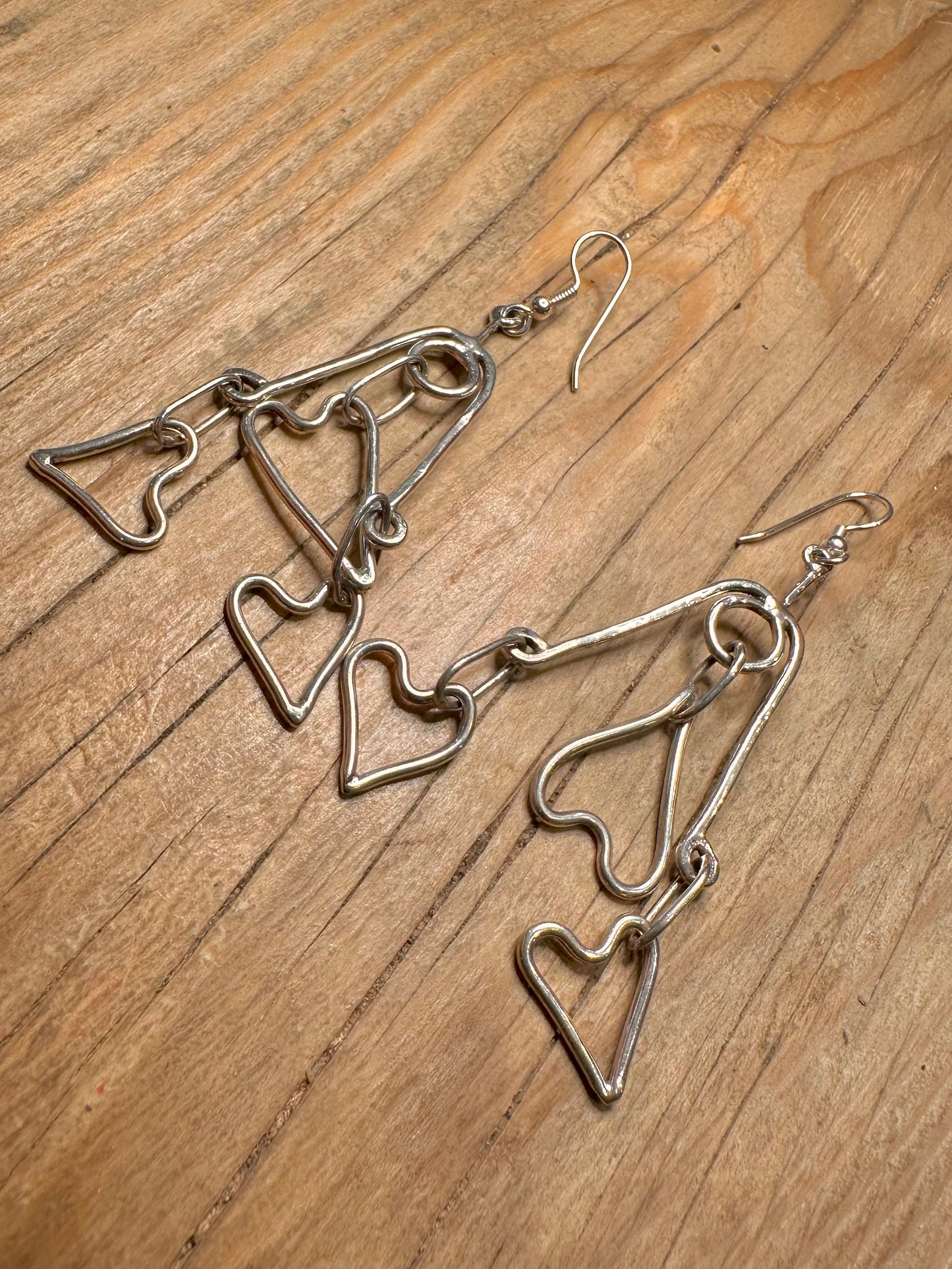 Abstract Heart Dangle 925 Sterling Silver Earrings