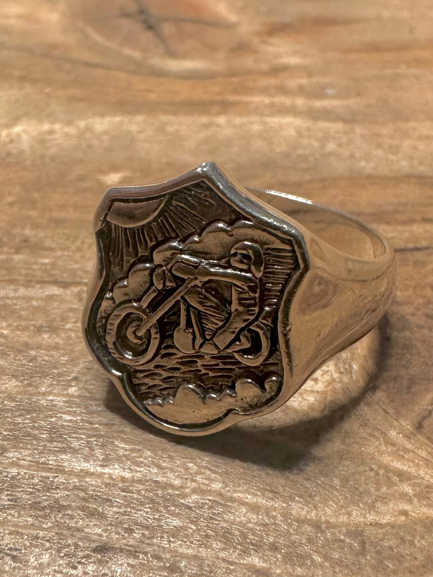 Vintage Biker Scene Signet 925 Silver Size U Ring