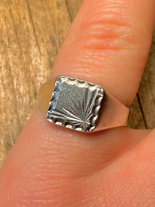 Vintage Square Star Burst Signet 925 Sterling Silver Size M Ring