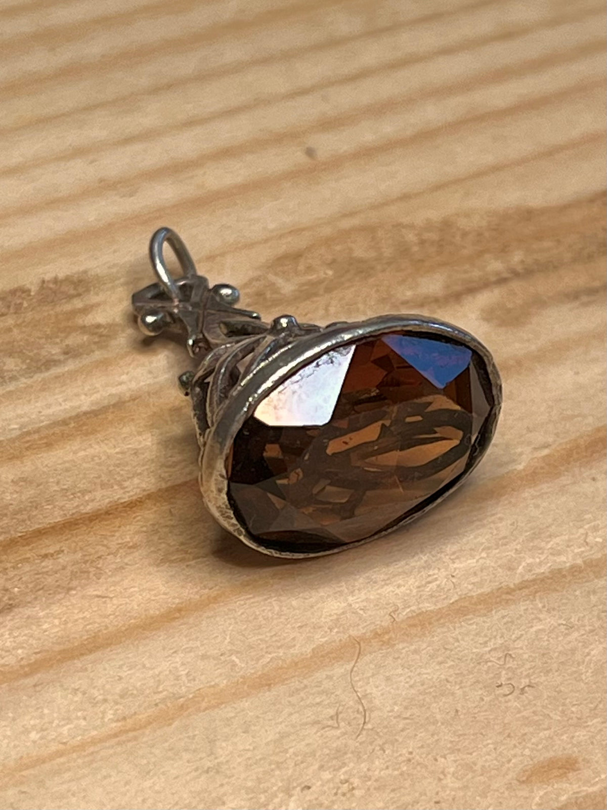 Dark Citrine Ornate Fob 925 Sterling Silver Pendant