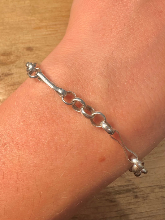 Vintage Belcher and Bar Link Italy 925 Silver 7.8 inch Bracelet