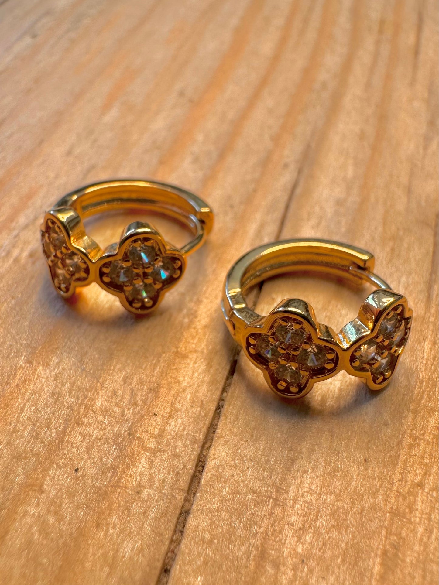 Modern CZ Flower Gold on 925 Silver Hoop Earrings