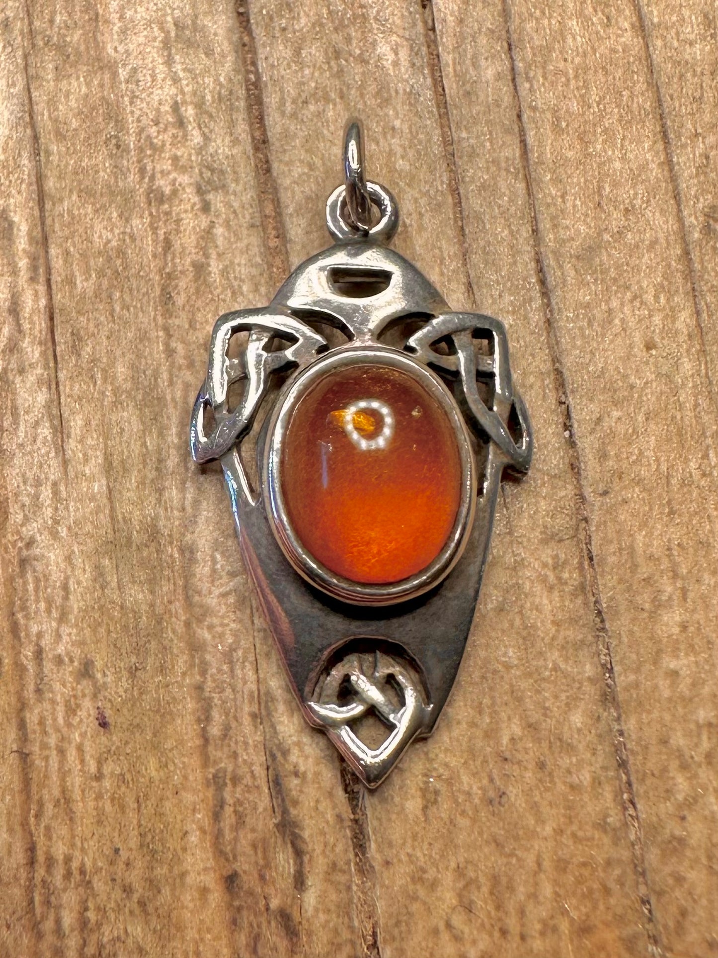 Vintage Keltischer Bernstein 925 Sterling Silber Anhänger