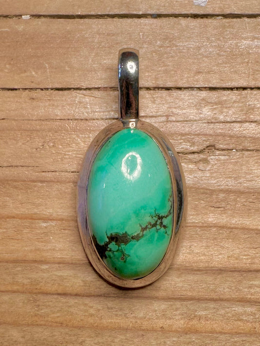 Vintage Turquoise Oval 925 Sterling Silver Pendant