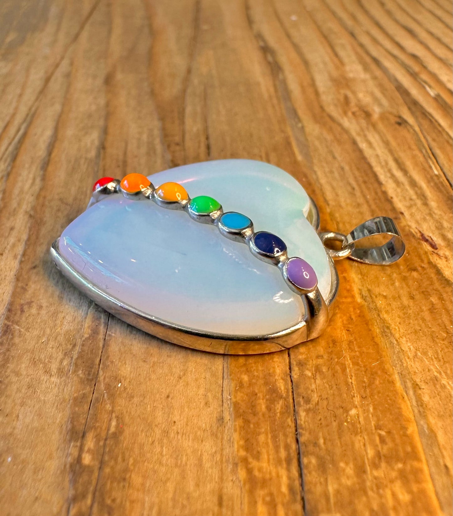 Opalite Multi Coloured Heart 925 Sterling Silver Pendant