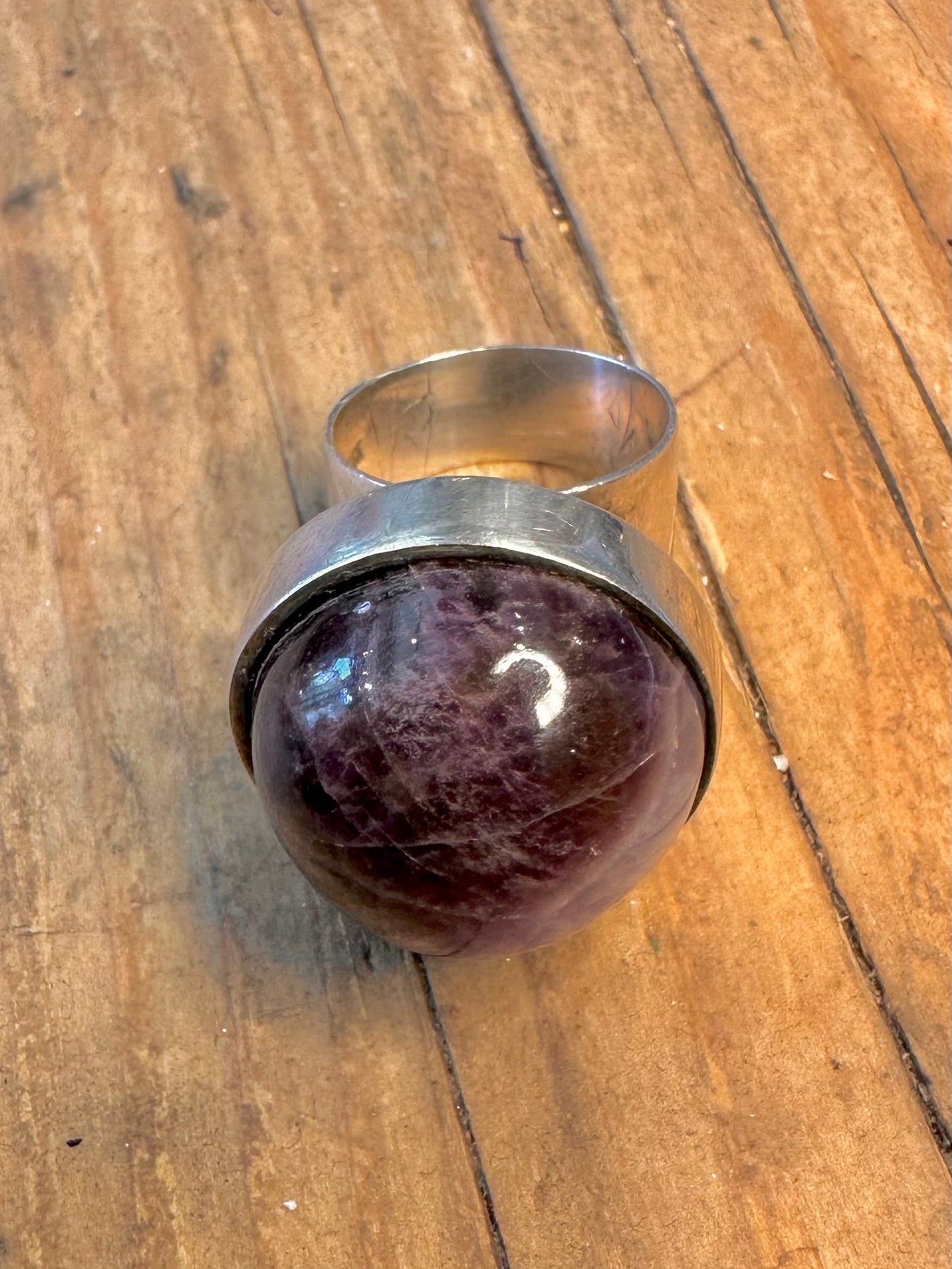 Amethyst Spherical 1972 Modernist 925 Sterling Silver Size L Ring