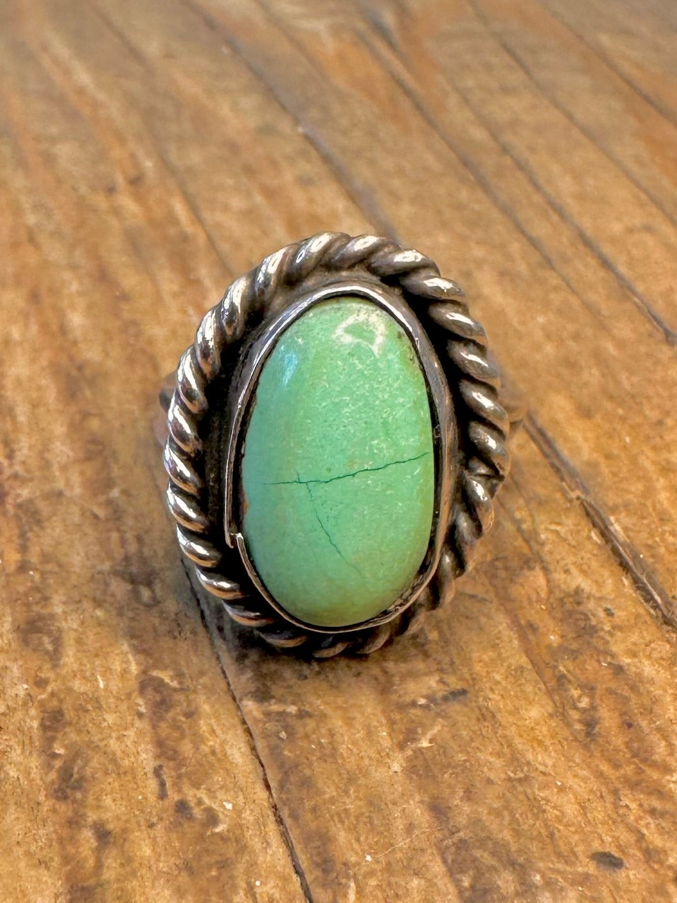 Native American Türkis Seilrand Fassung Silber Ring Größe K