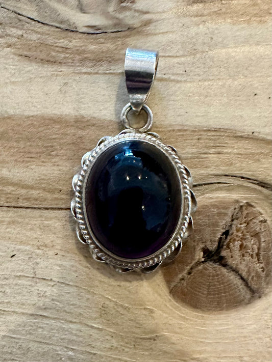 Vintage Amethyst Oval Ornate 925 Silver Pendant