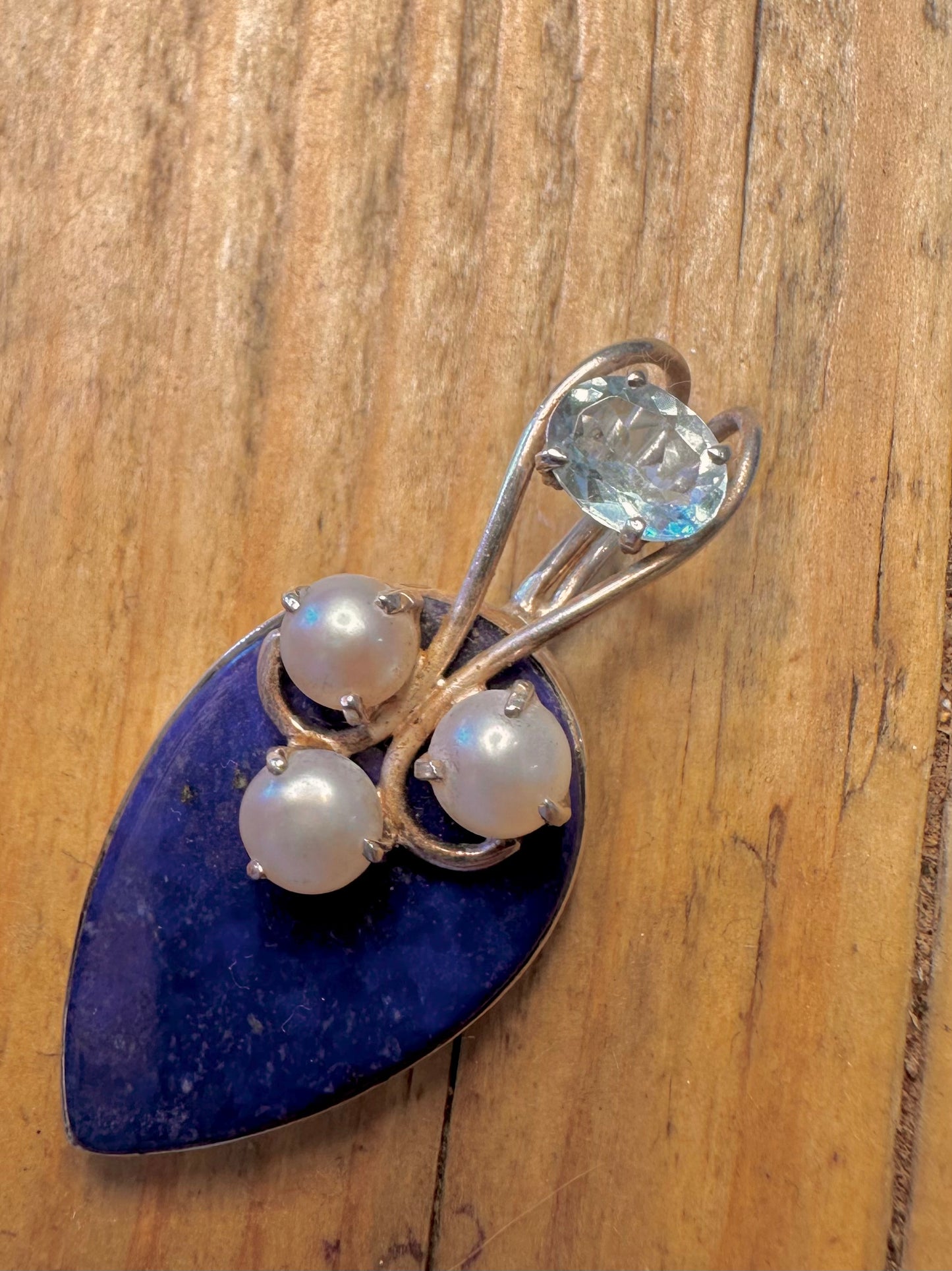 Lapis Pearl and Blue Topaz 925 Sterling Silver Pendant