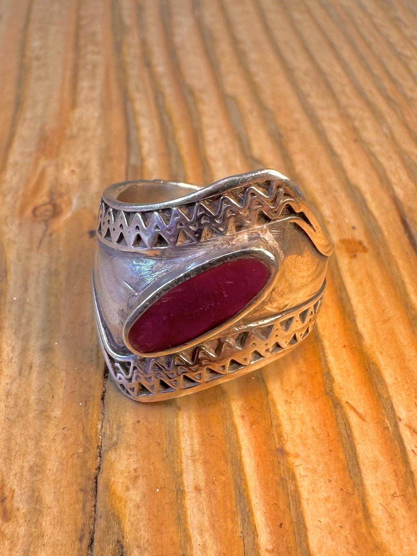Purple Stone Wavy Boho 925 Sterling Silver Size Q1/2 Ring