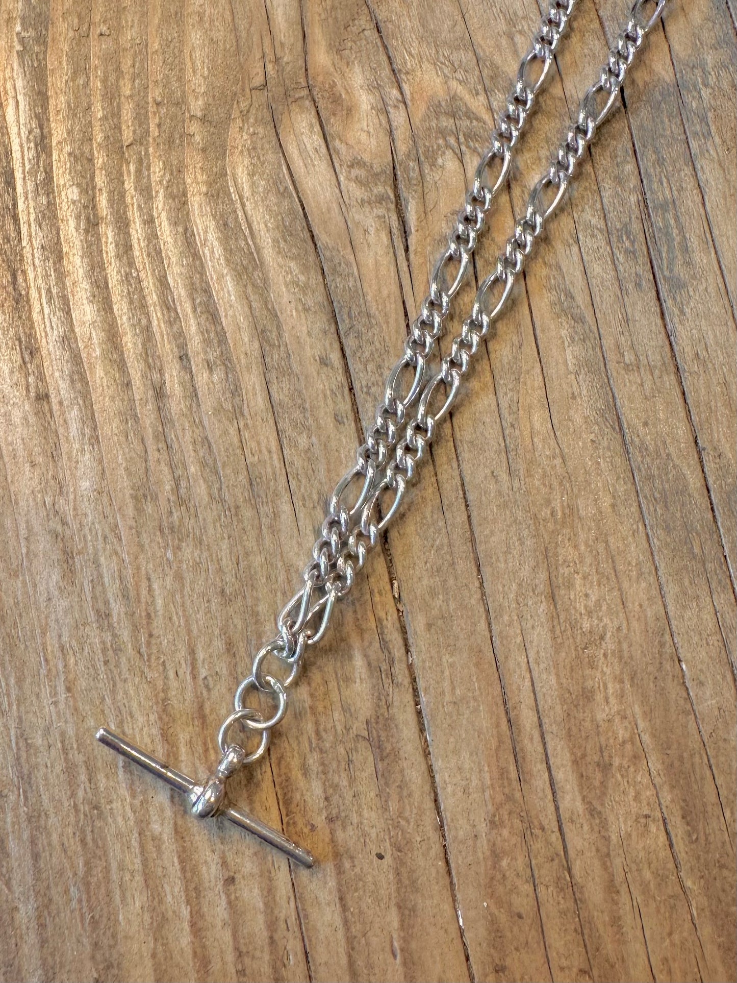 Figaro Albert Chain T Bar Italy Maker IBB 925 Sterling Silver 18 inch Necklace