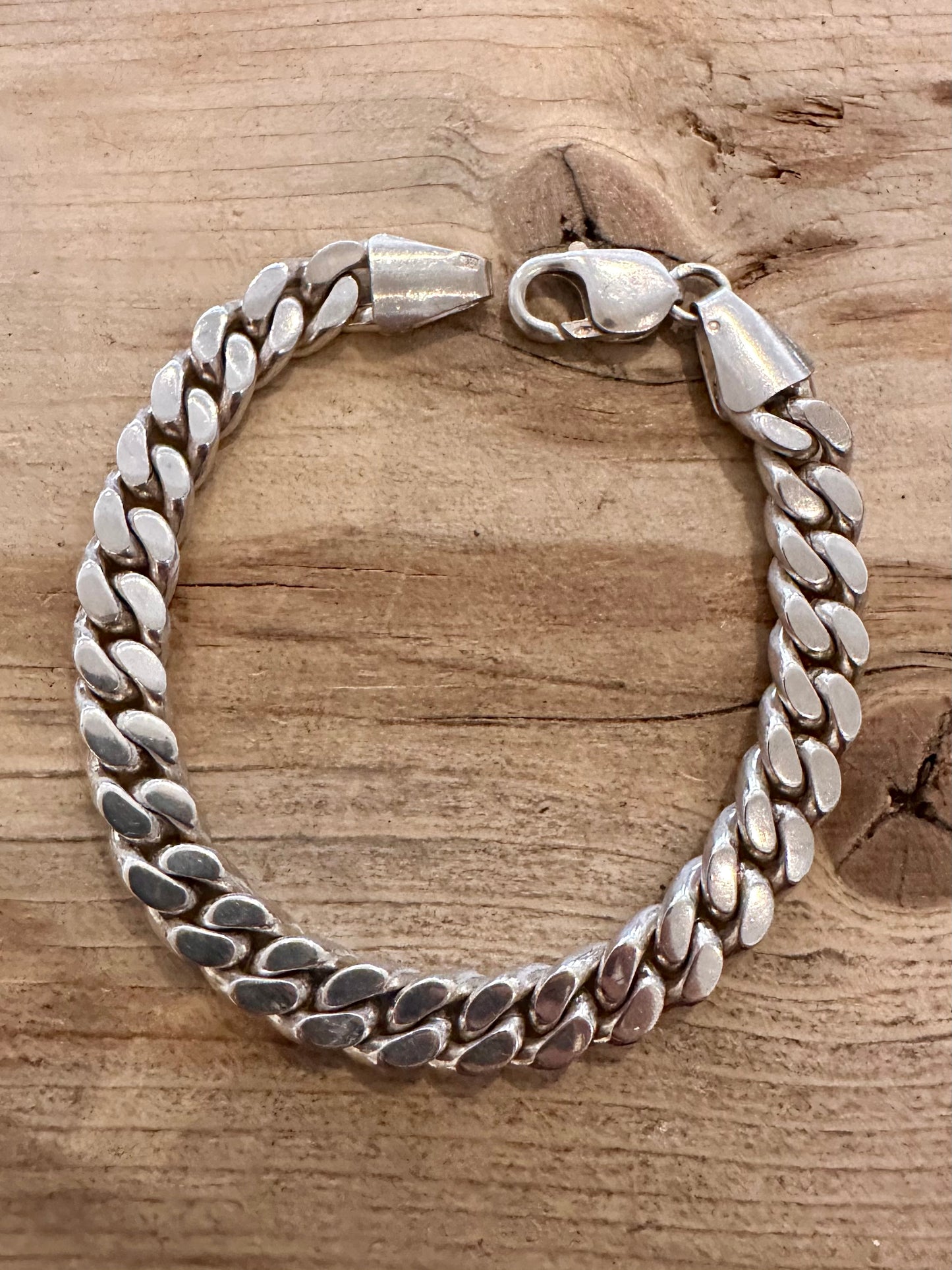 Vintage Heavy Chunky Close Link Curb Chain 925 Silver 8.5 inch Bracelet