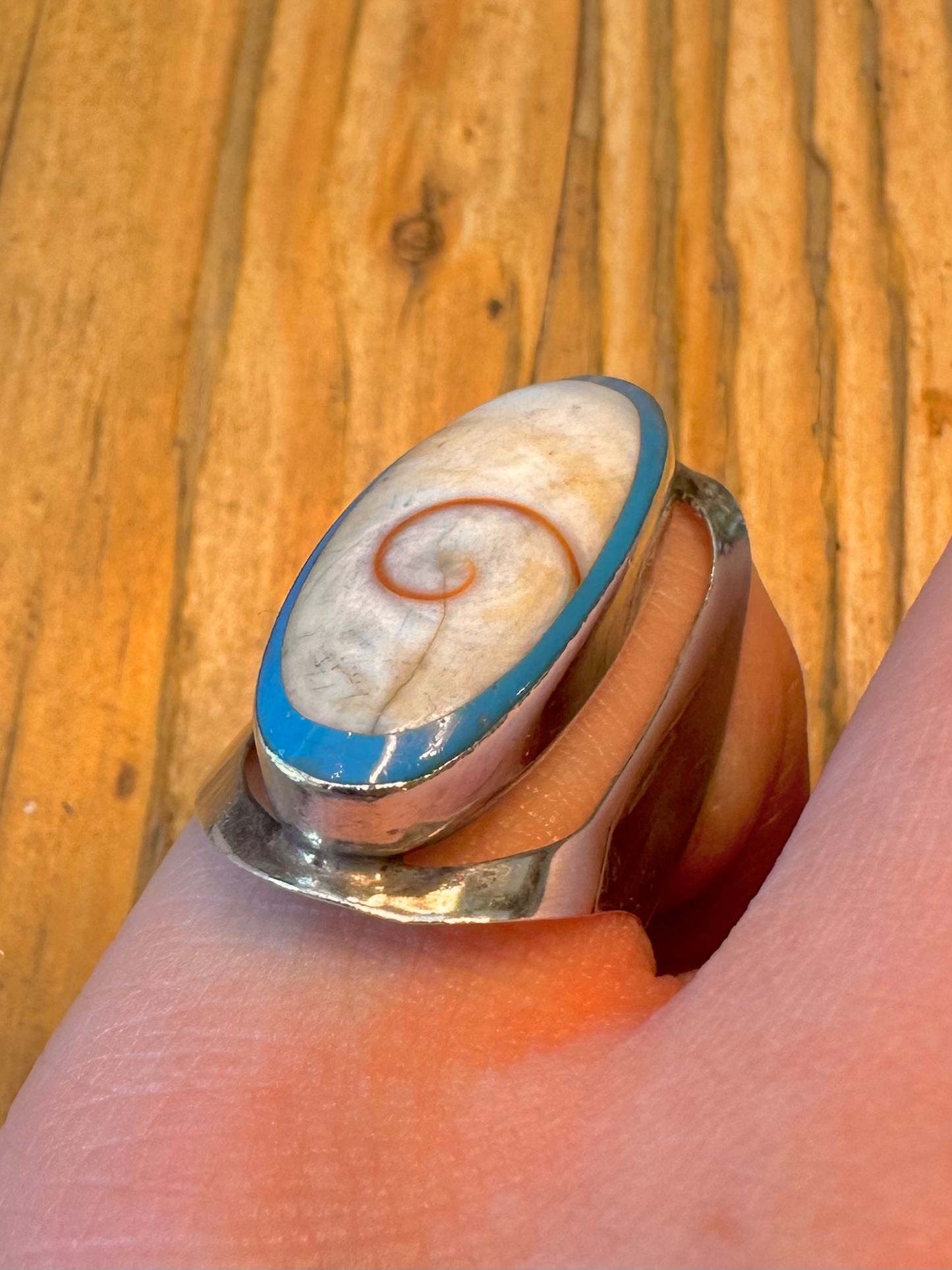Eye of Shiva Blue Border 925 Sterling Silver Size N Ring