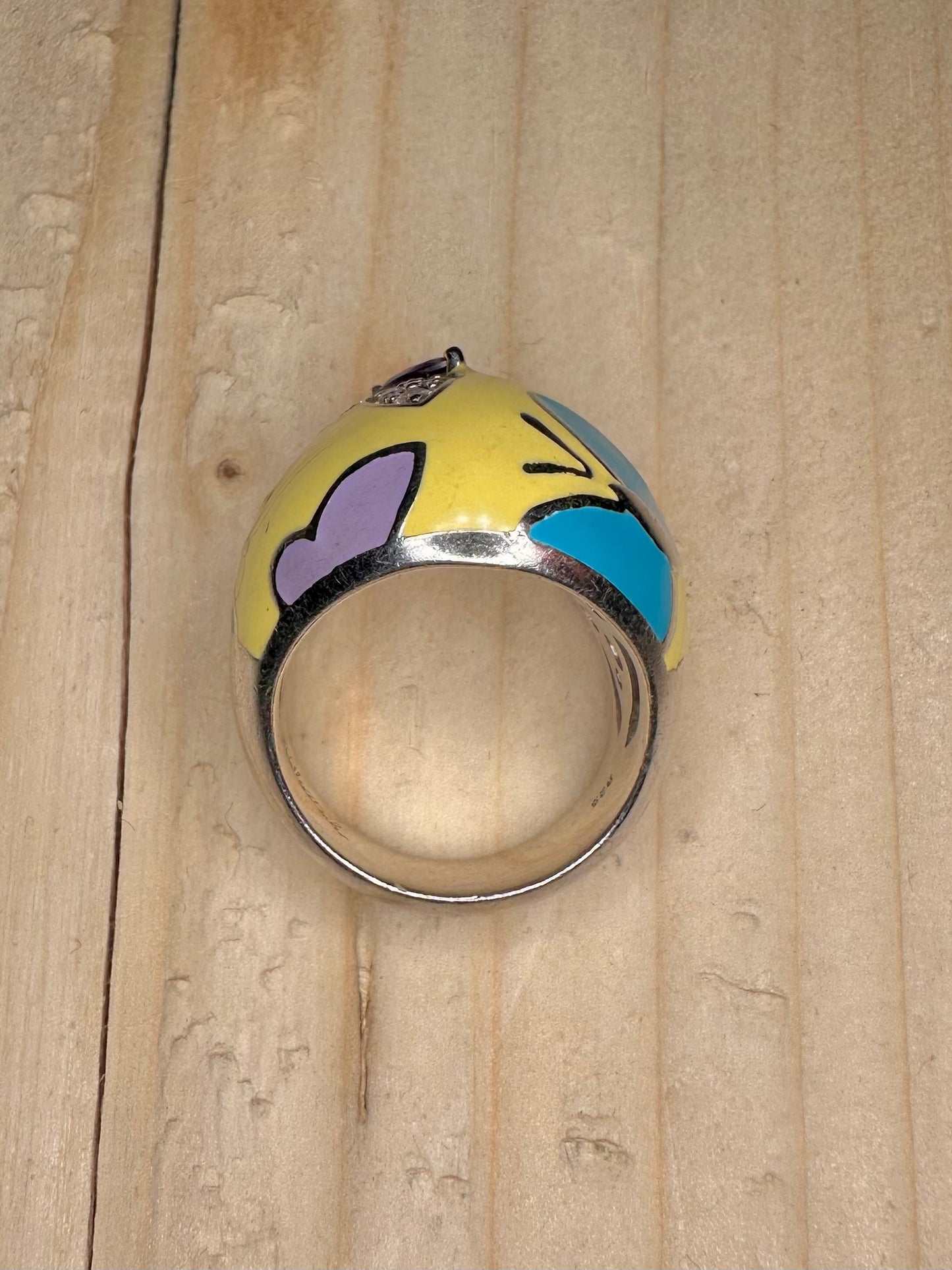 Belle Etoile Yellow Enamel Butterfly 925 Sterling Silver Size S Ring