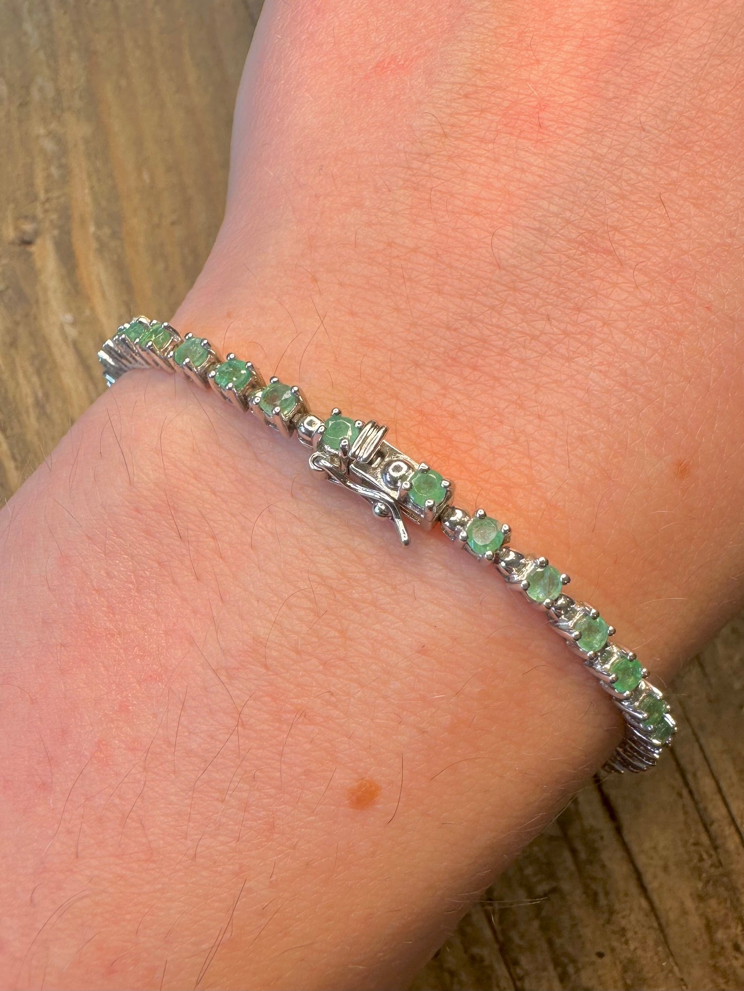 Green Gemstone Tennis 925 Sterling Silver 7.5 inch Bracelet