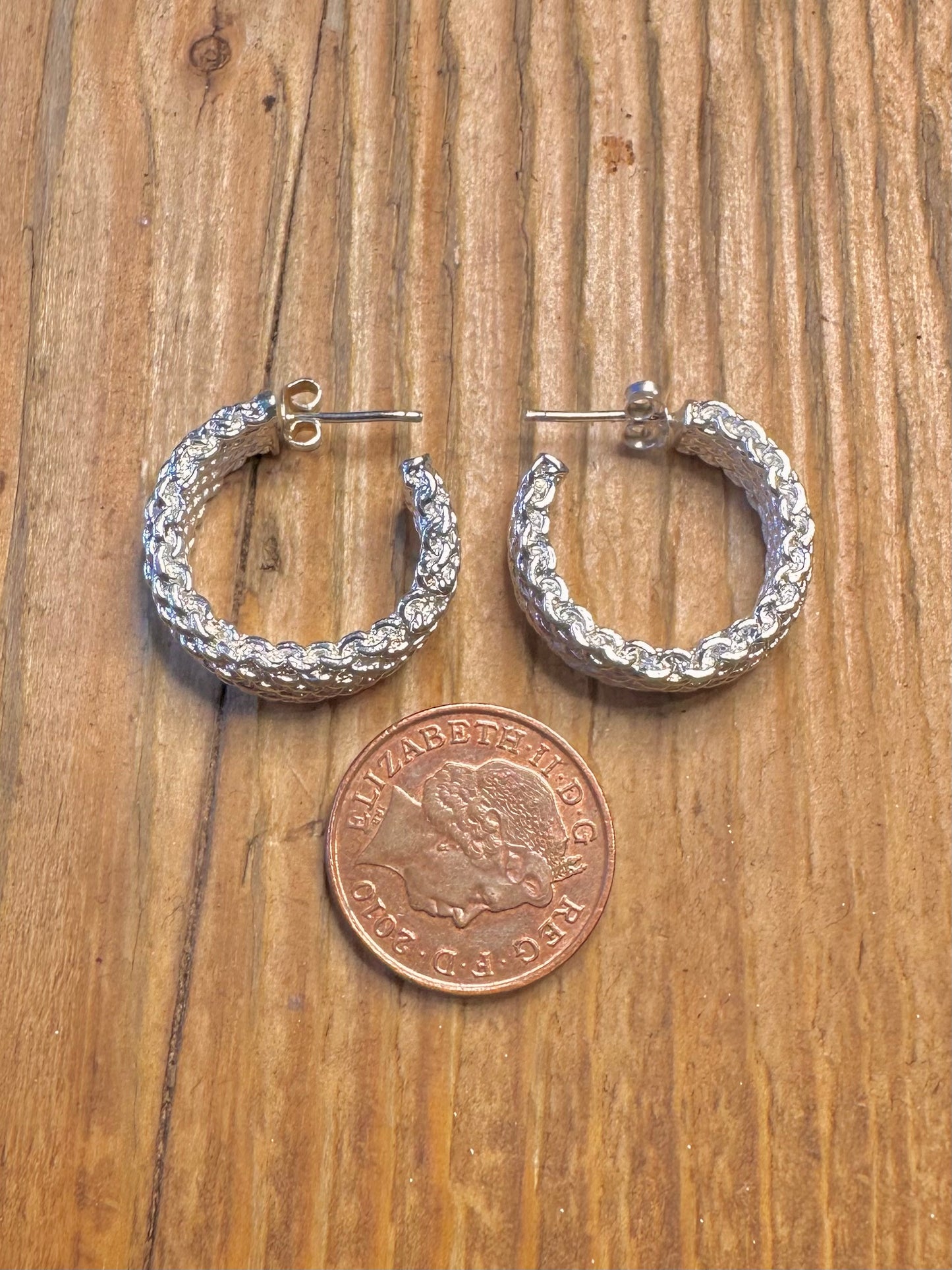Chunky Mesh Half Hoops 925 Sterling Silver Earrings