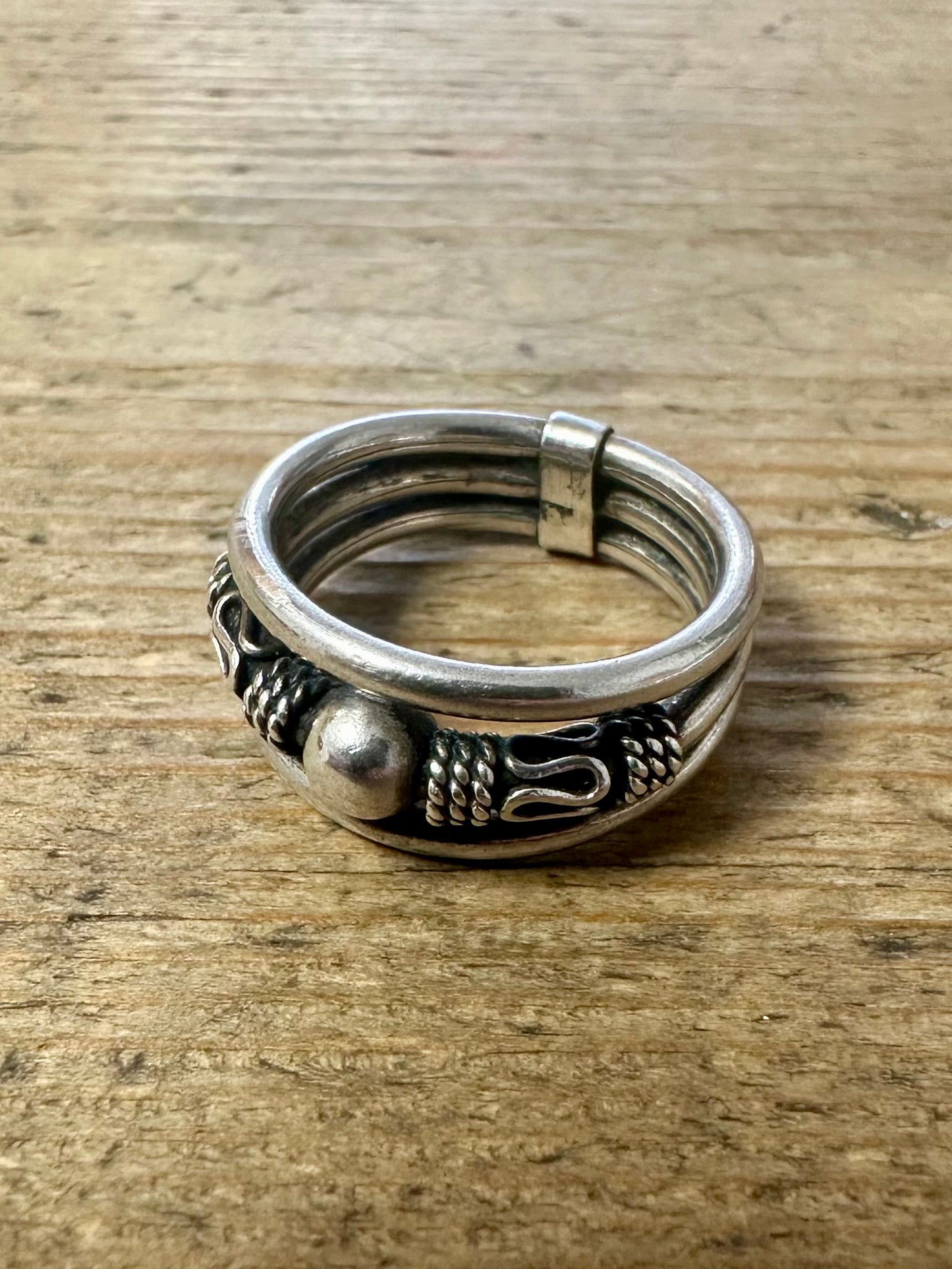 Vintage Three Layer Tribal 925 Silver Size M Ring