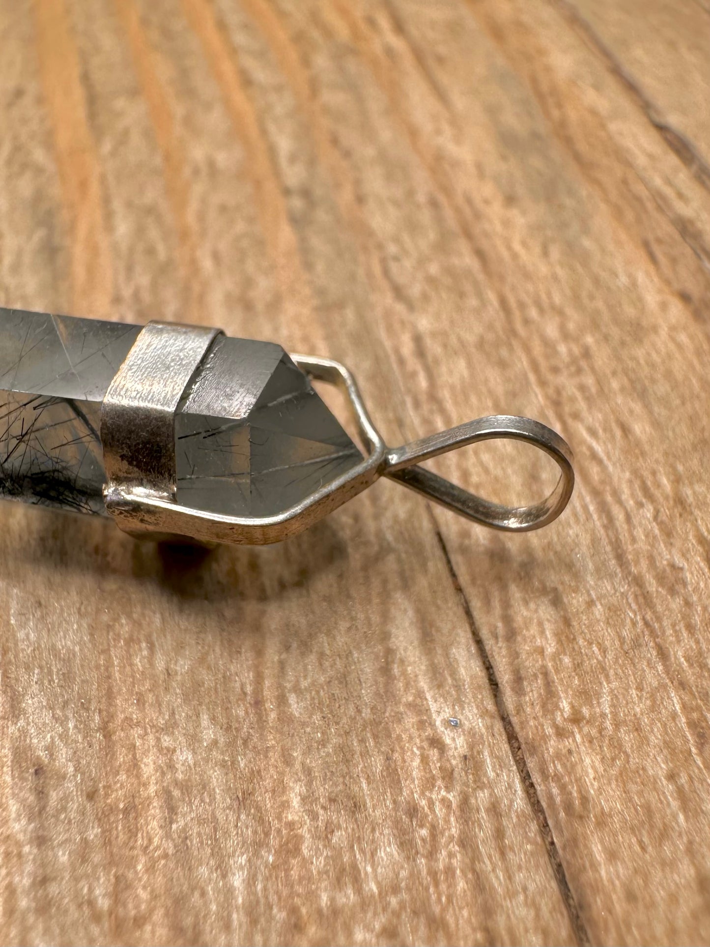 Vintage Rutilated Quarts Pillar 925 Sterling Silver Pendant