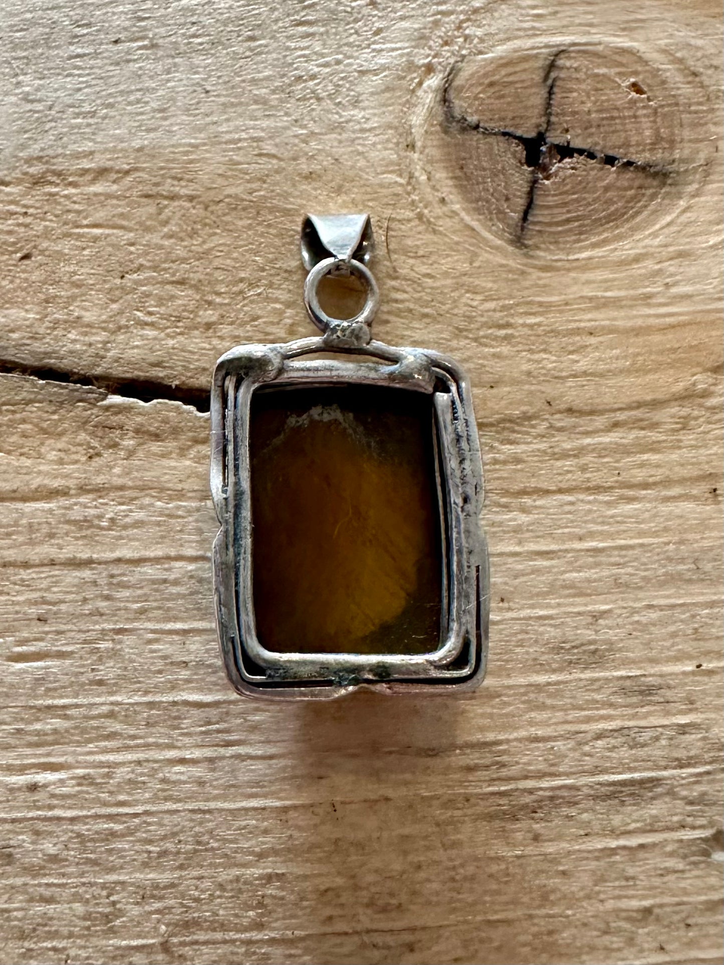 Vintage Tigers Eye Rectangle 925 Silver Pendant