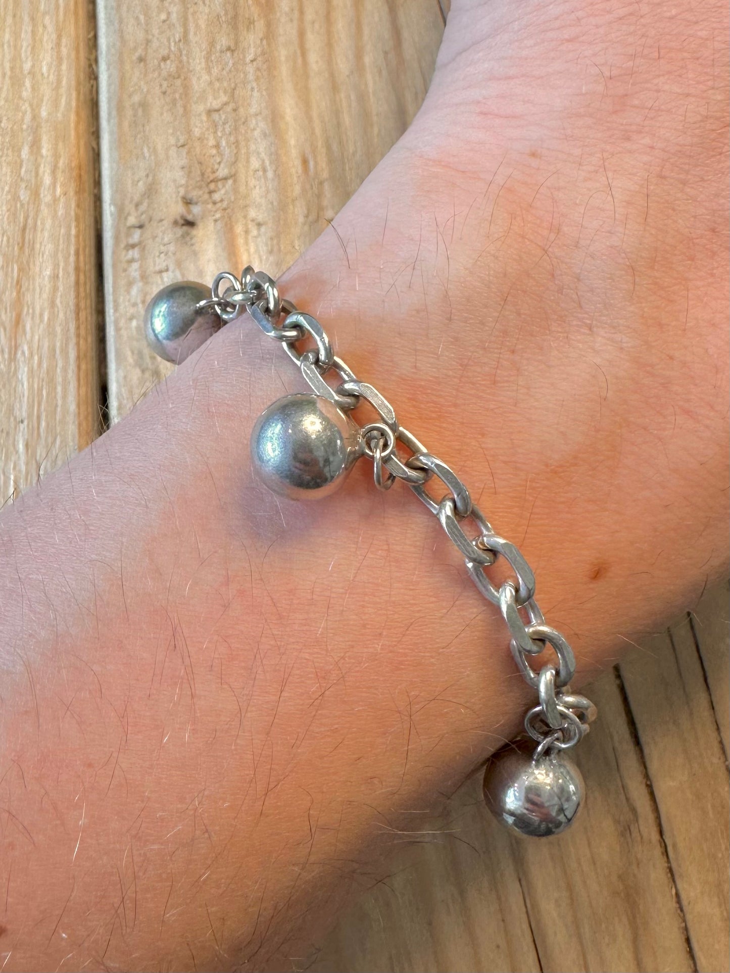 Vintage Cable Chain Ball 925 Silver 7.5 inch Bracelet