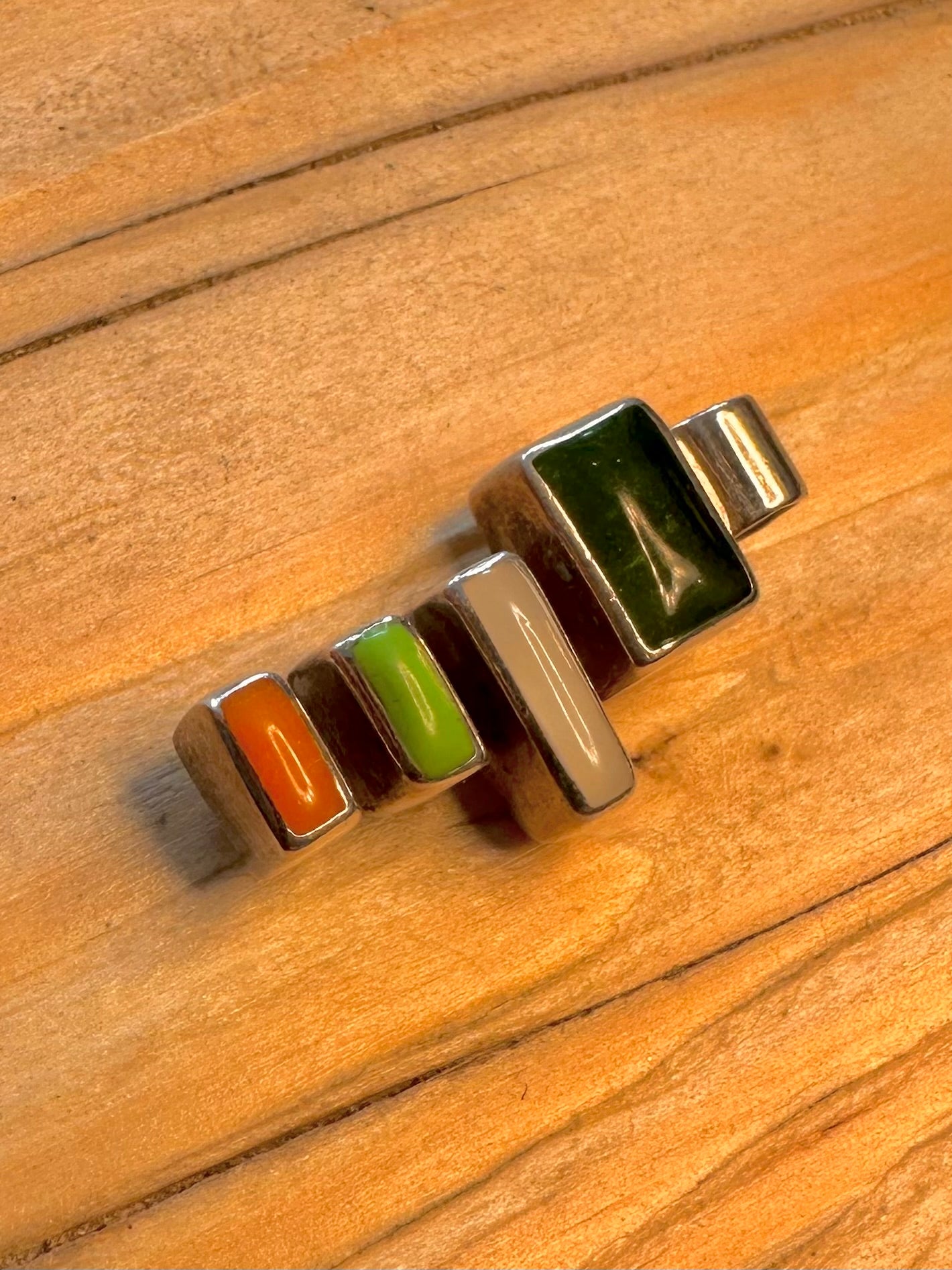 Abstract Multi Coloured Stones 925 Silver Pendant