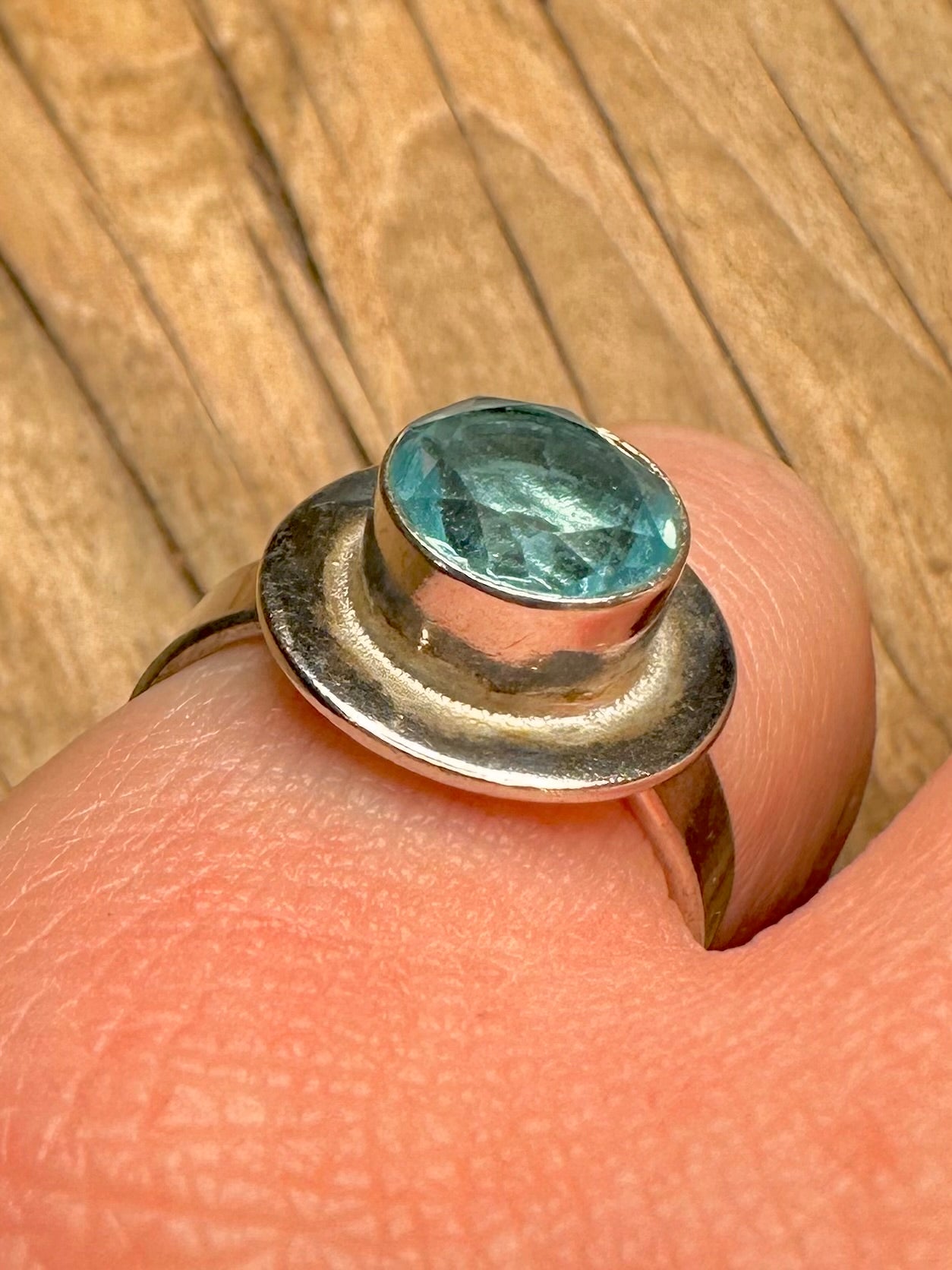 Abstract Blue Stone 925 Sterling Silver Size N Ring