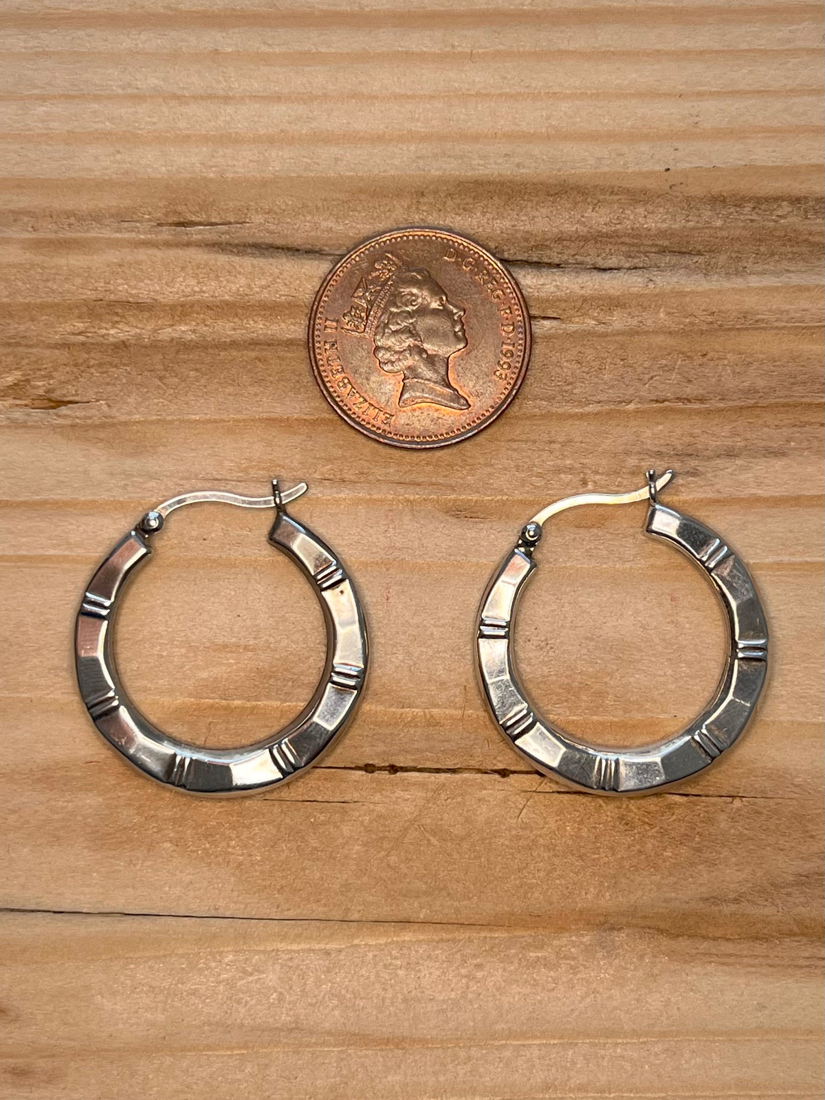 Bamboo Style Hoops 925 Sterling Silver Earrings