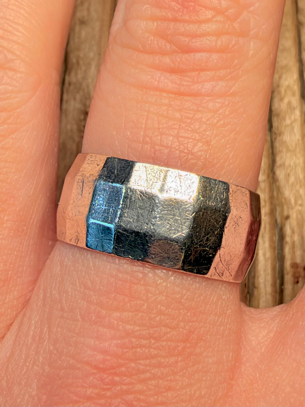 Square 1974 Hammered Band 925 Sterling Silver Size W Ring