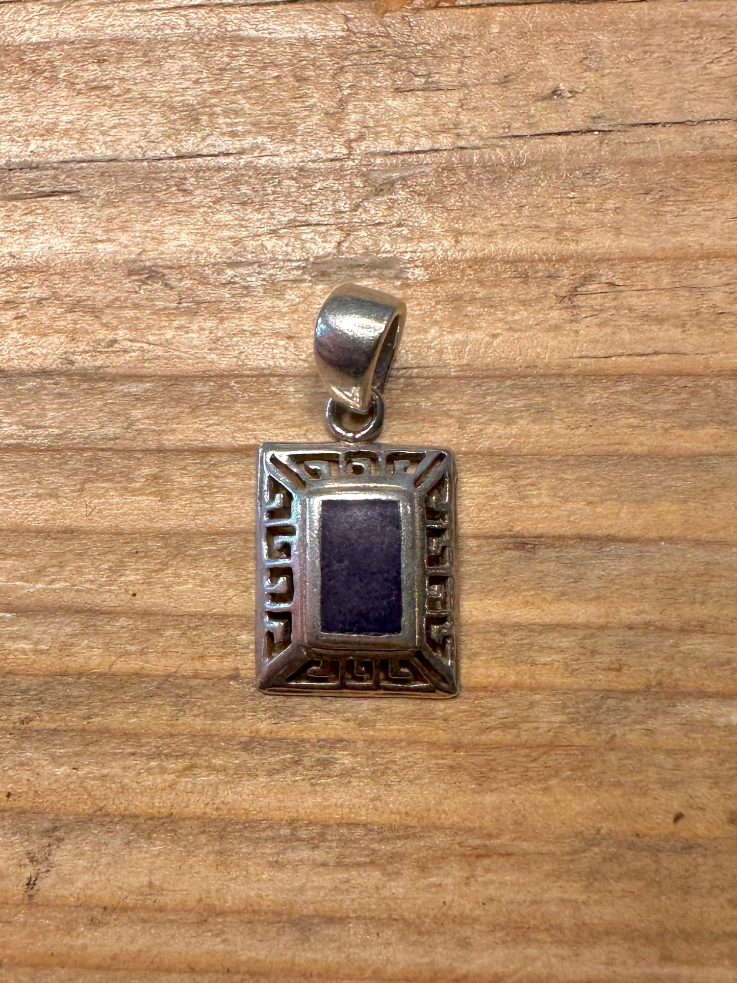 Lapis Greek Key Design Rectangle 925 Sterling Silver Pendant