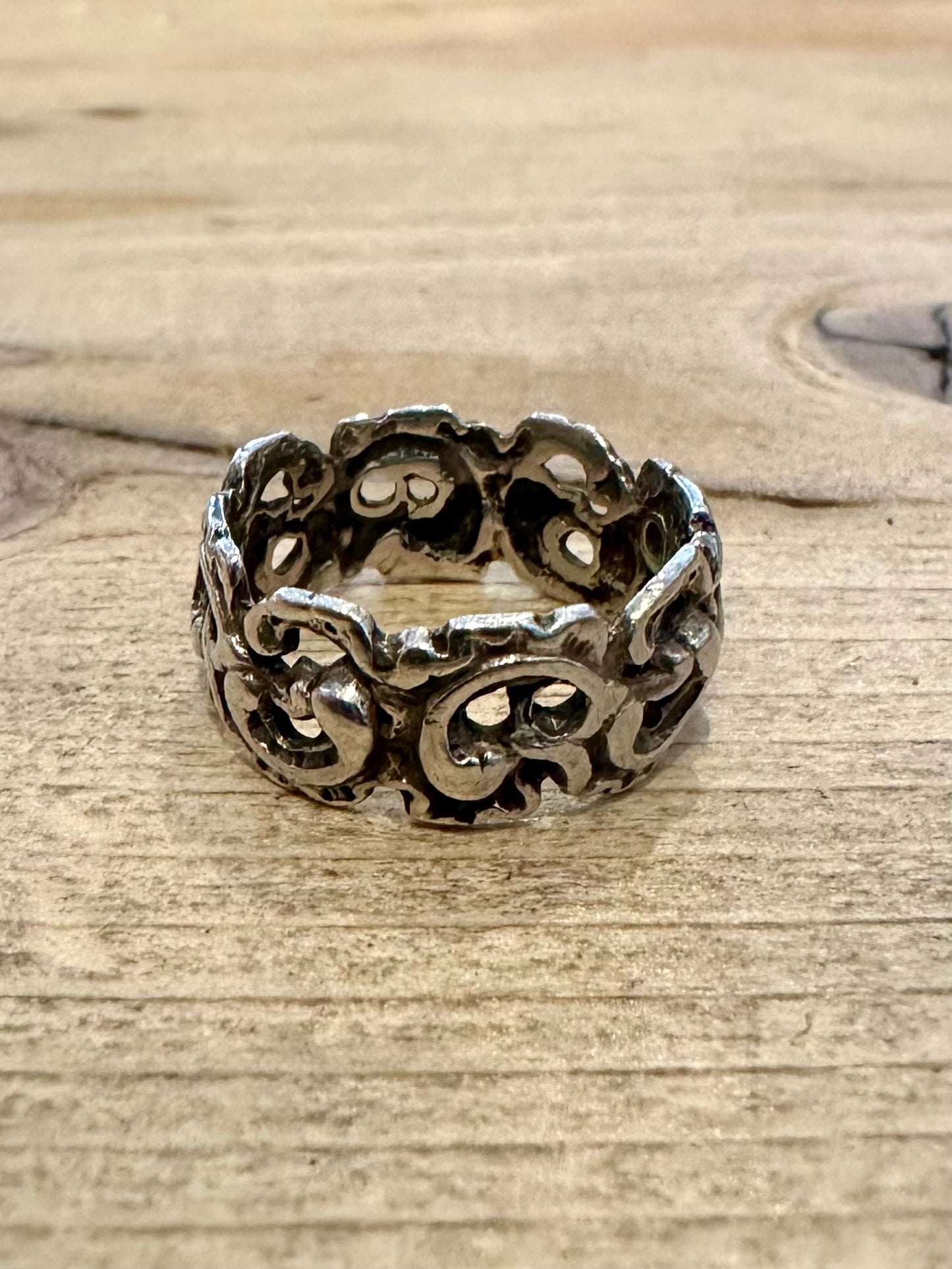 Vintage Filigree Band 925 Silver Size L1/2 Ring