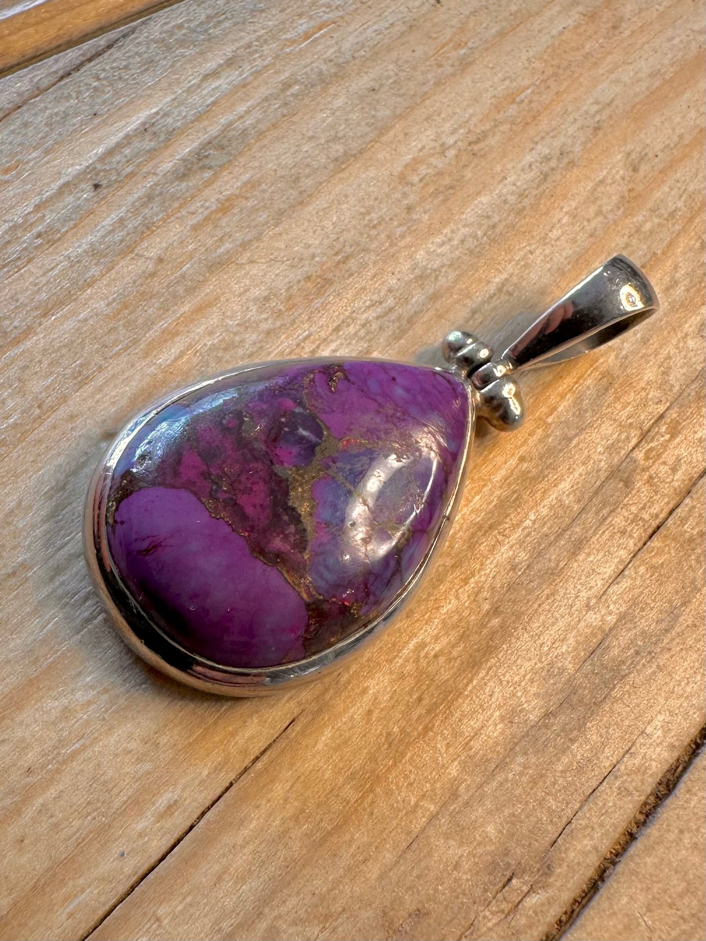 Vintage Purple Copper Turquoise 925 Sterling Silver Pendant