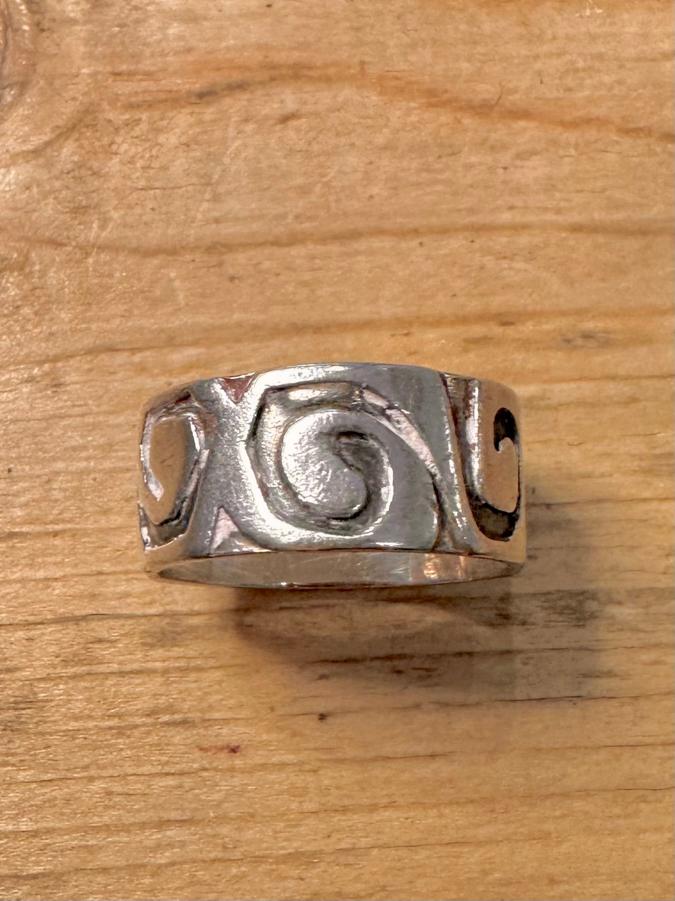 Vintage 1975 Swirl Band 925 Silver Size S Ring