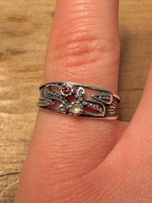Vintage Purple and White Stone 925 Silver Size N Ring