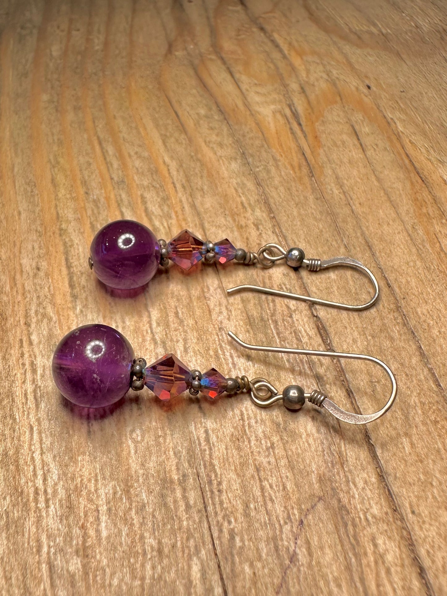 Vintage Amethyst Bead Dangle 925 Sterling Silver Earrings