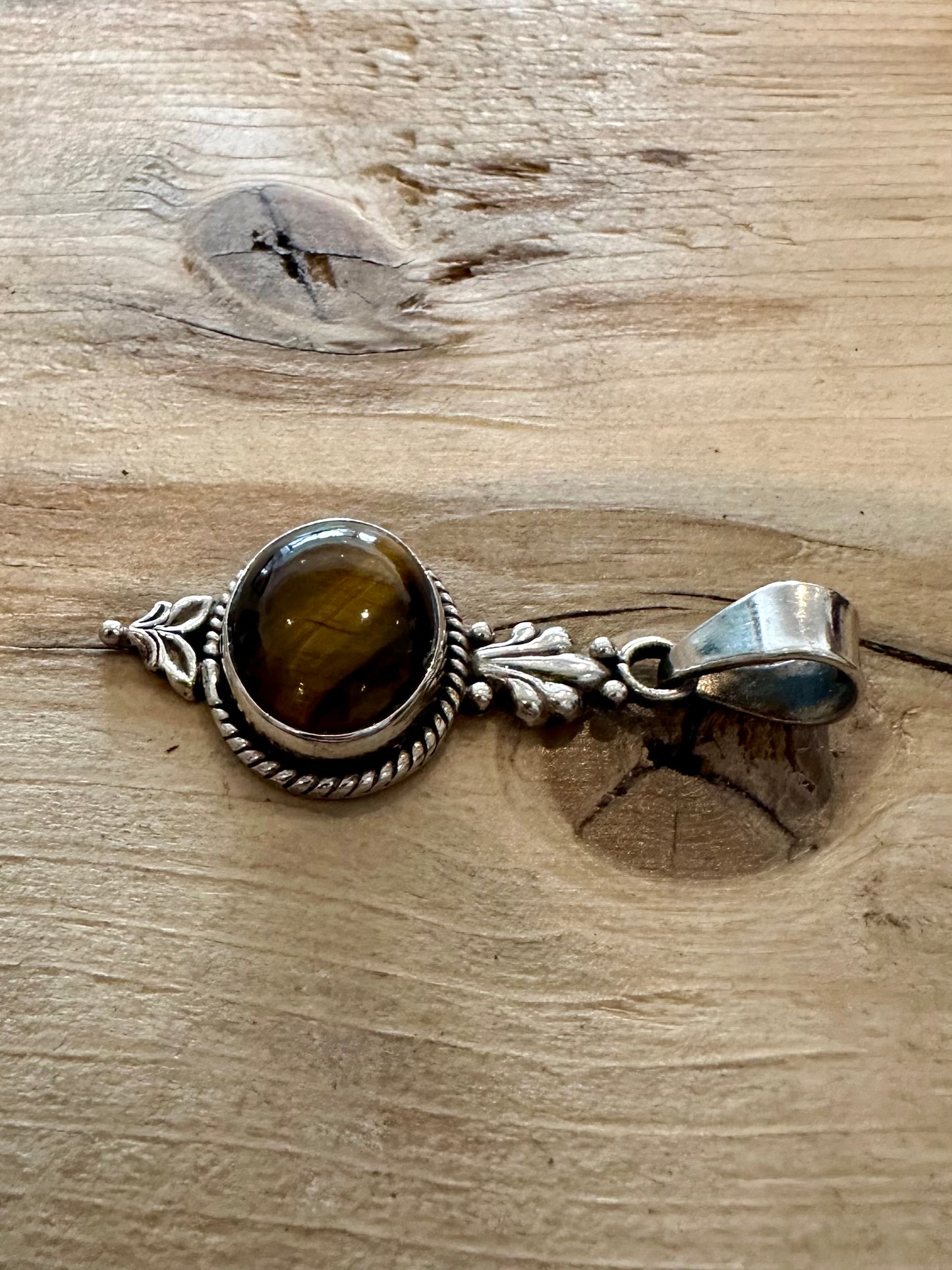 Vintage Tigers Eye Tribal 925 Silver Pendant