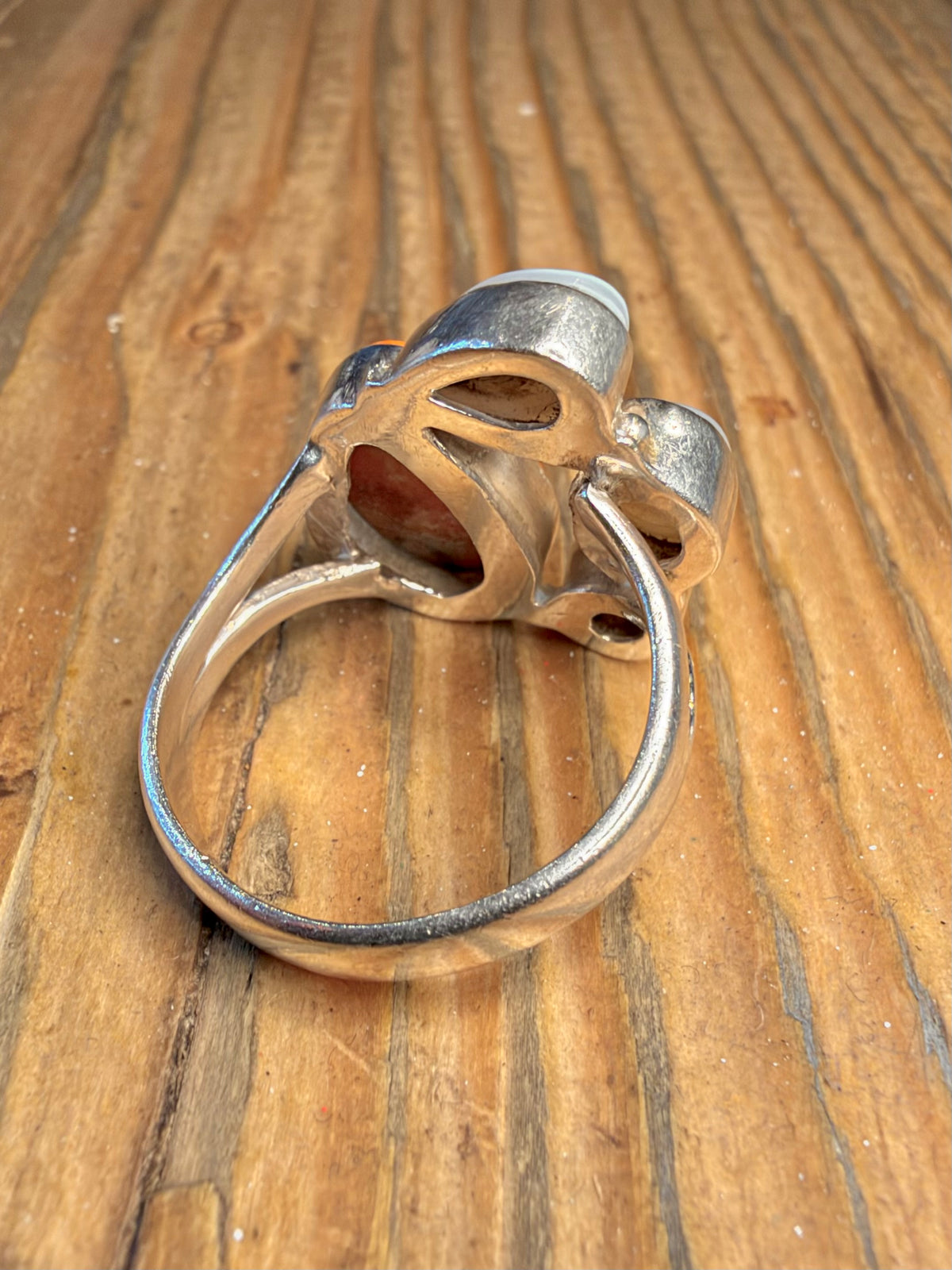 Pearl and Orange Stone 925 Sterling Silver Size S Ring