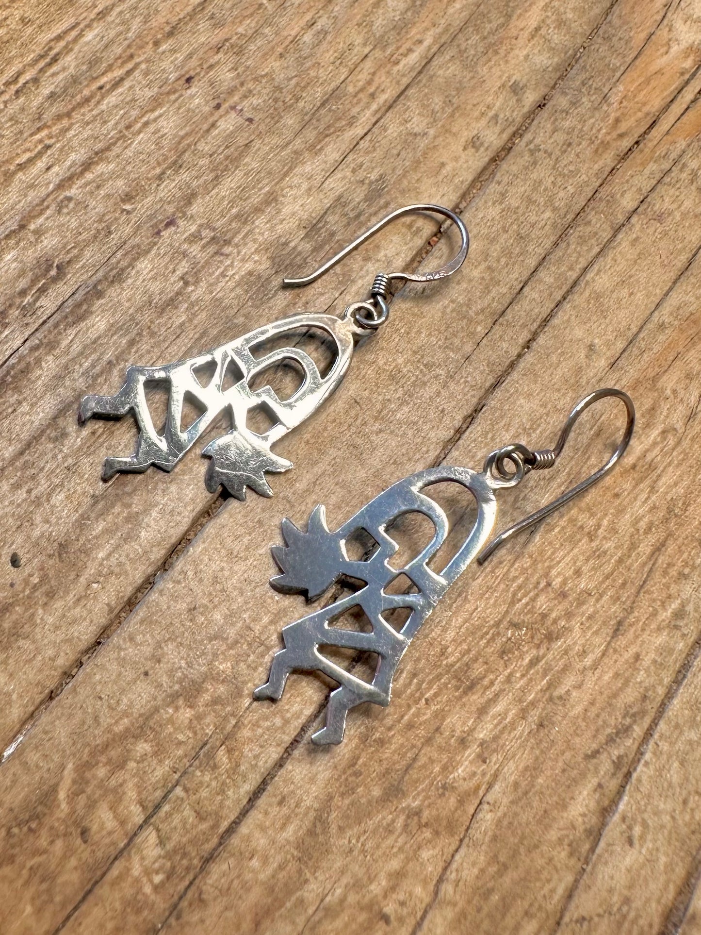 Kokopelli Figure Dangle 925 Sterling Silver Earrings