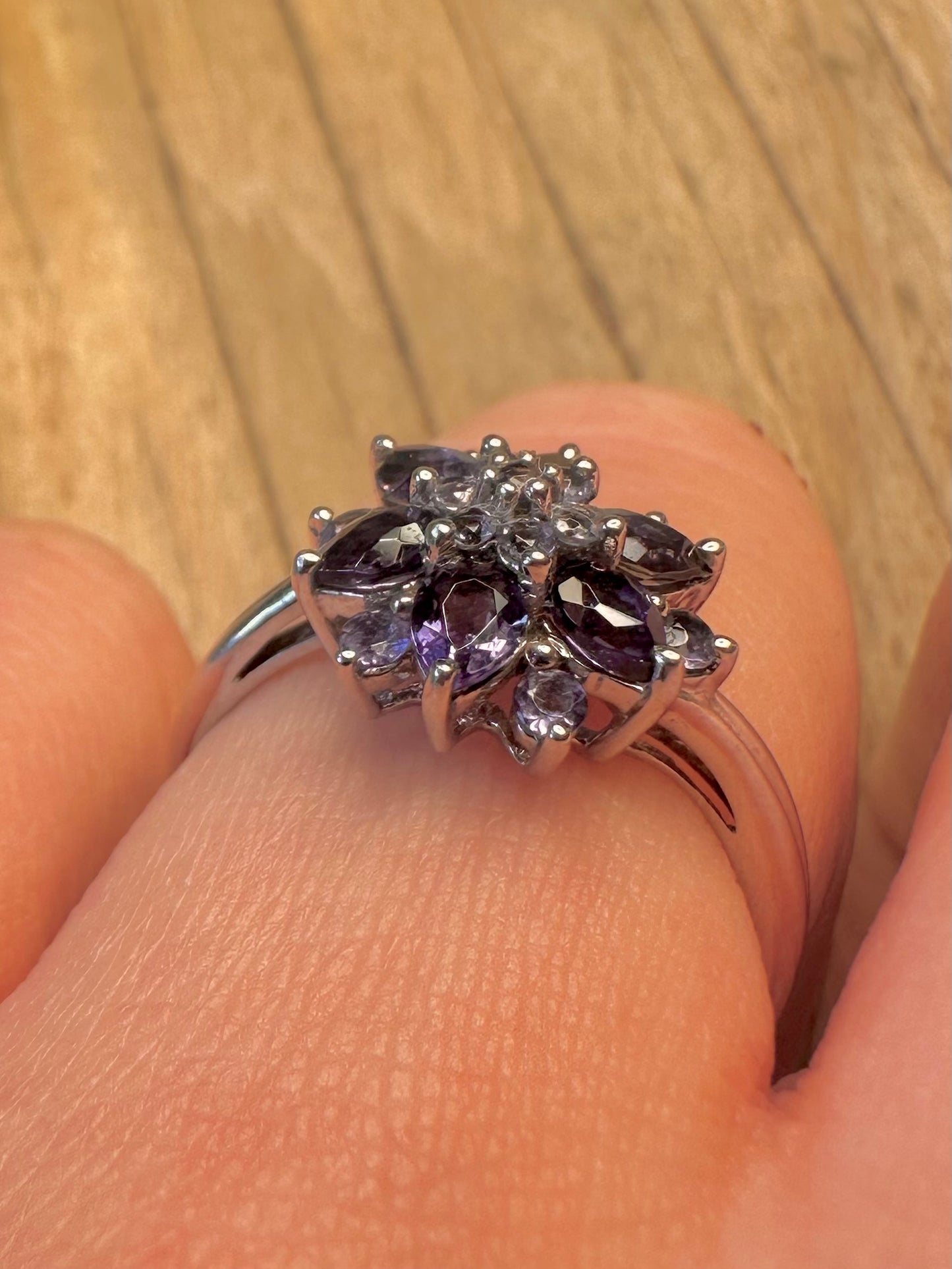 Vintage Tanzanite Cluster 925 Sterling Silver Size Q1/2 Ring