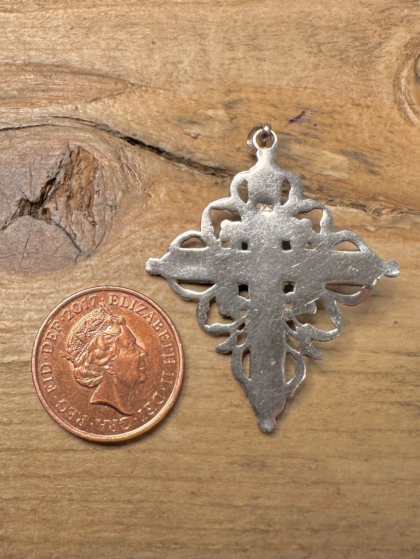 Vintage Garnet Cross 925 Silver Pendant