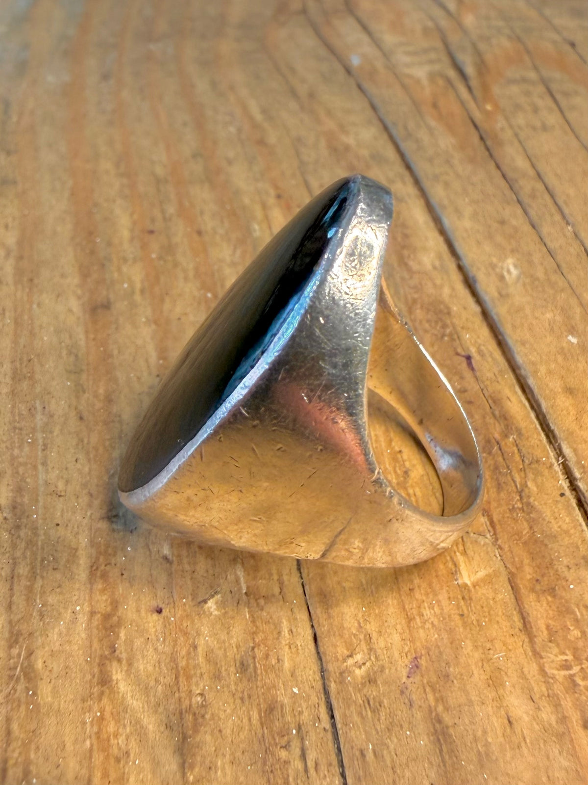 Elongated Oval Black Onyx 925 Sterling Silver Size N1/2 Ring