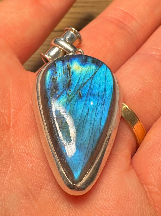 Vintage Labradorite Drop 925 Silver Pendant