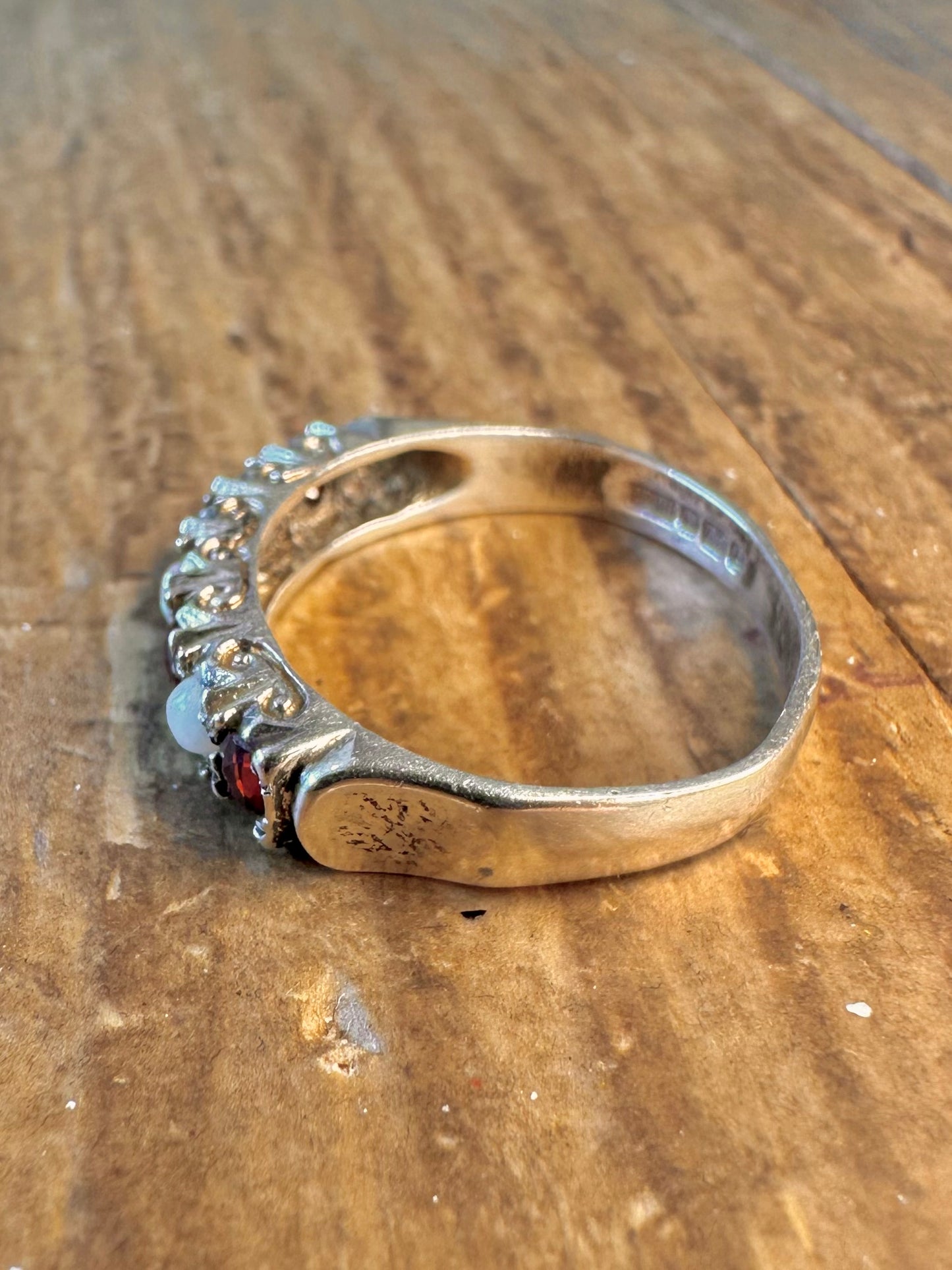 Opal and Garnet 1979 Victorian Style 925 Sterling Silver Size P Ring