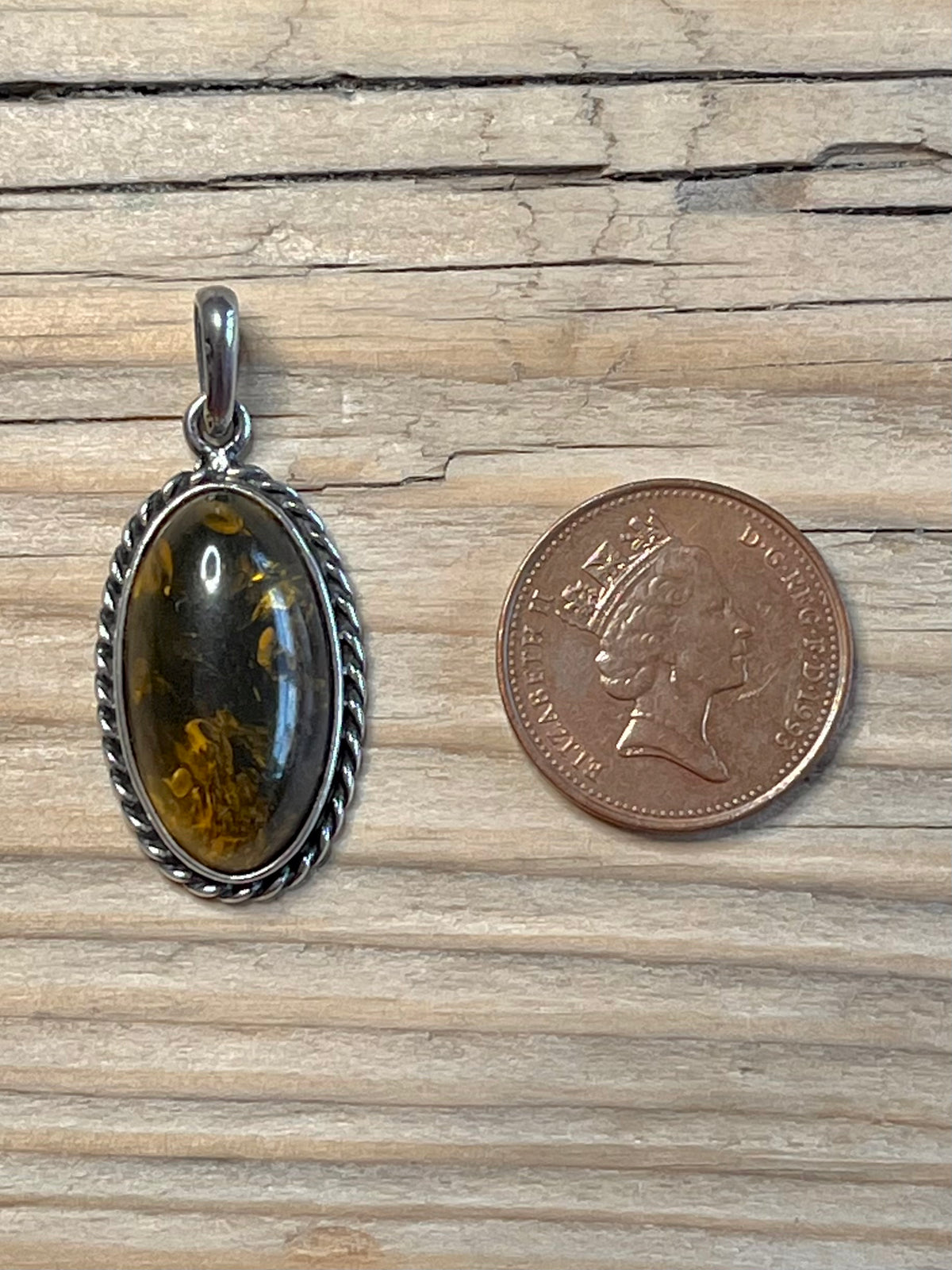 Oval Yellow Amber 925 Sterling Silver Pendant