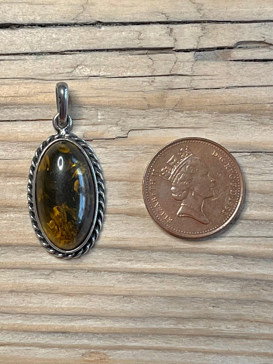 Oval Yellow Amber 925 Sterling Silver Pendant