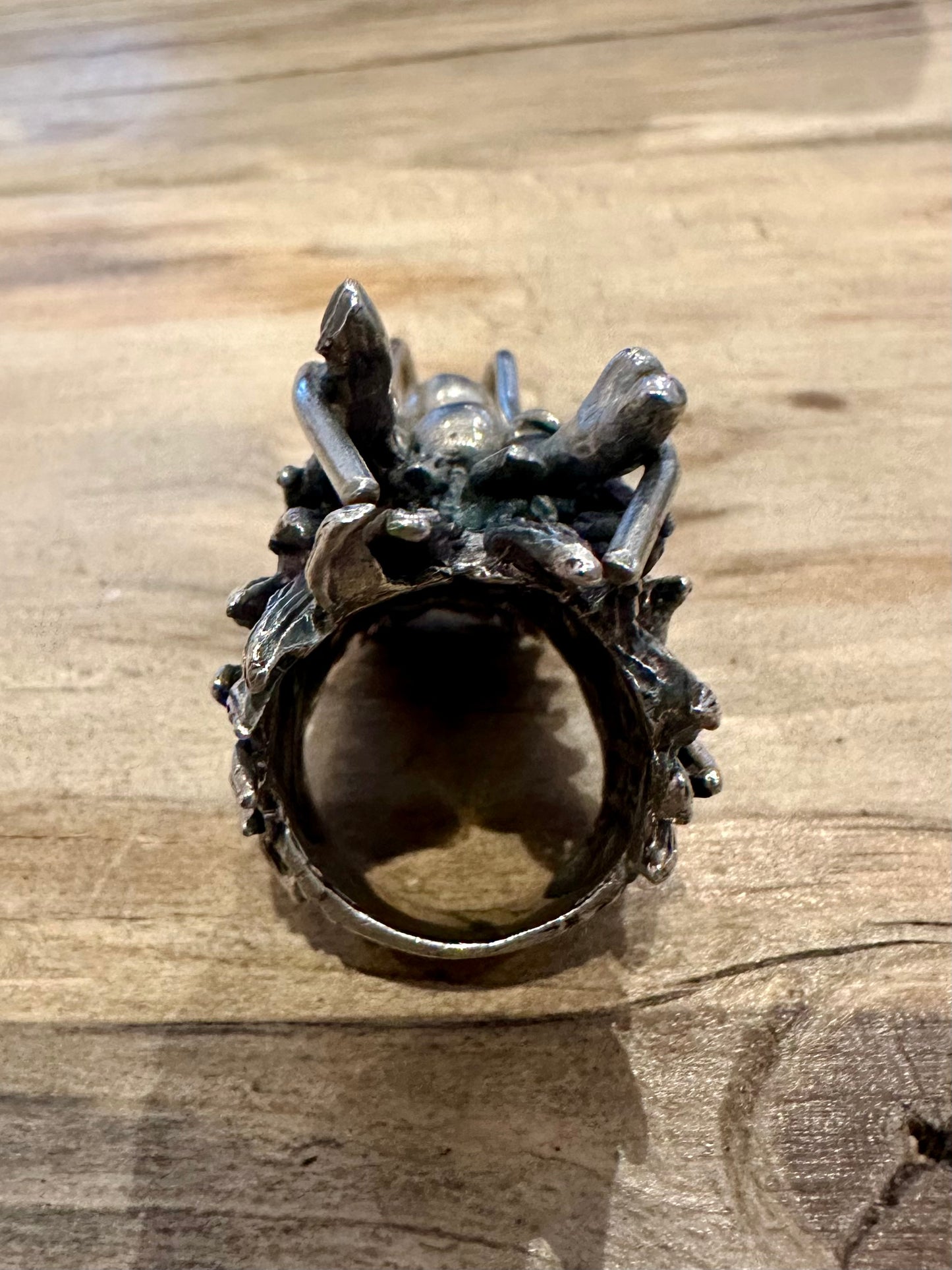 Vintage Ancient Chinese Dragon Head Solid 925 Silver Size S Ring